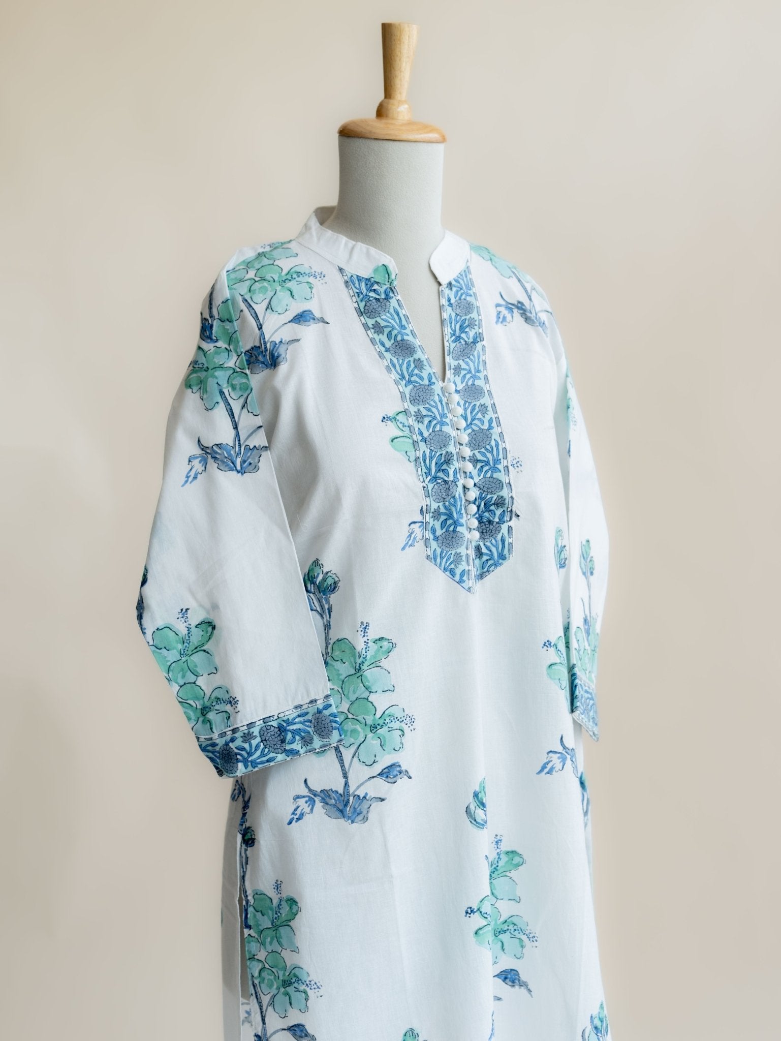 Saumya Cotton Block Printed Straight Kurta - AINA