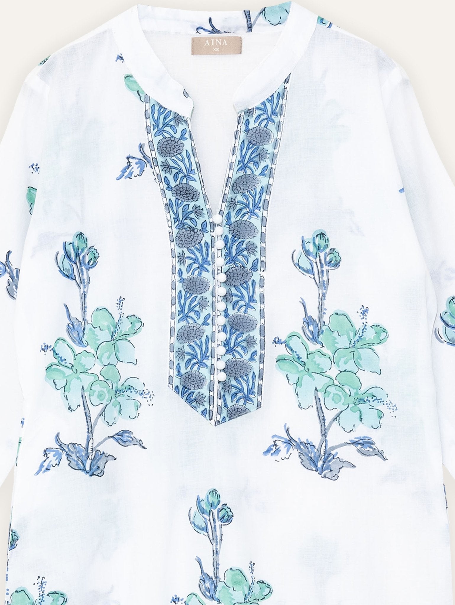 Saumya Cotton Block Printed Straight Kurta - AINA