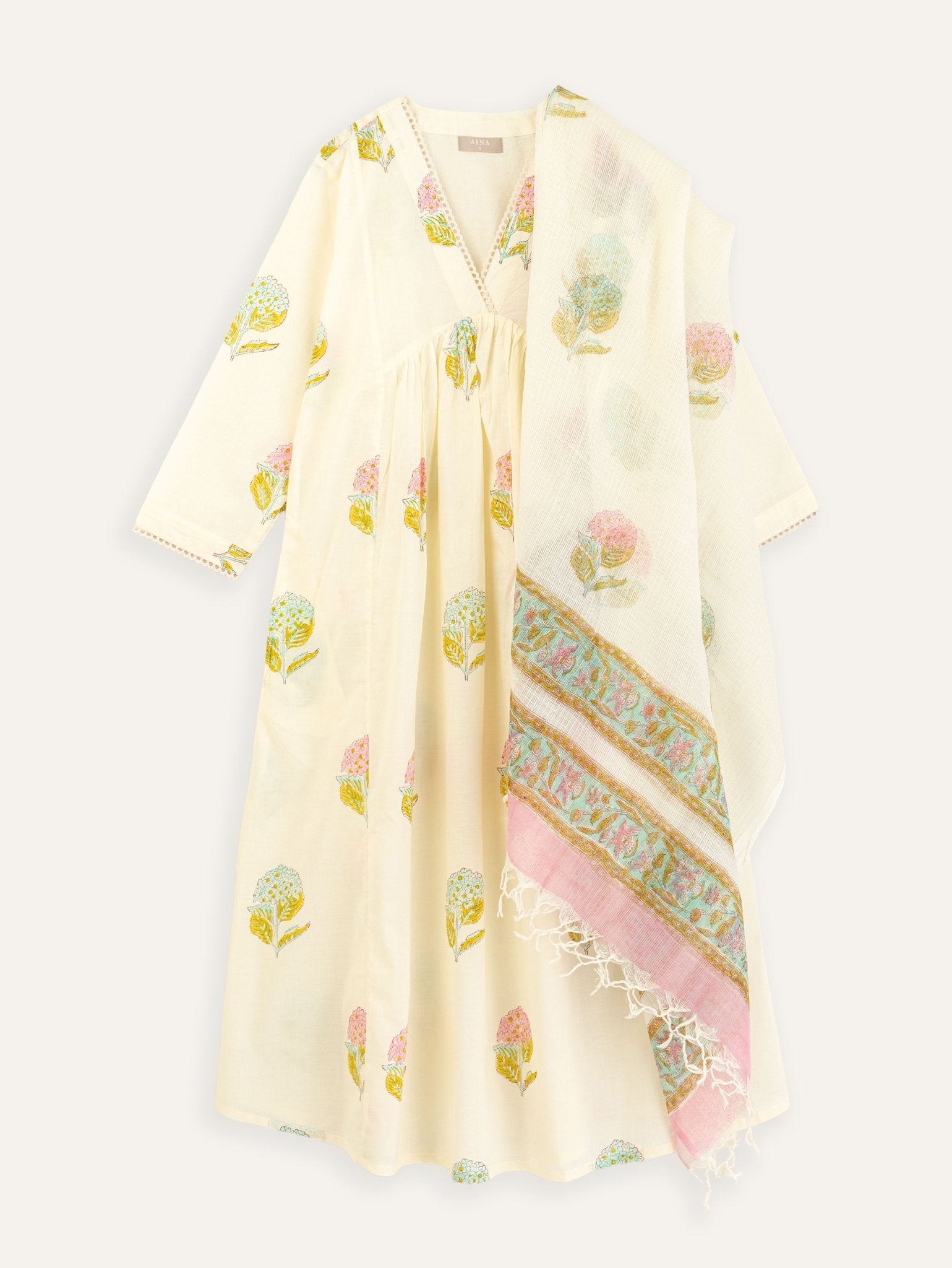 Sayah Kota Doria Block Printed Dupatta - AINA