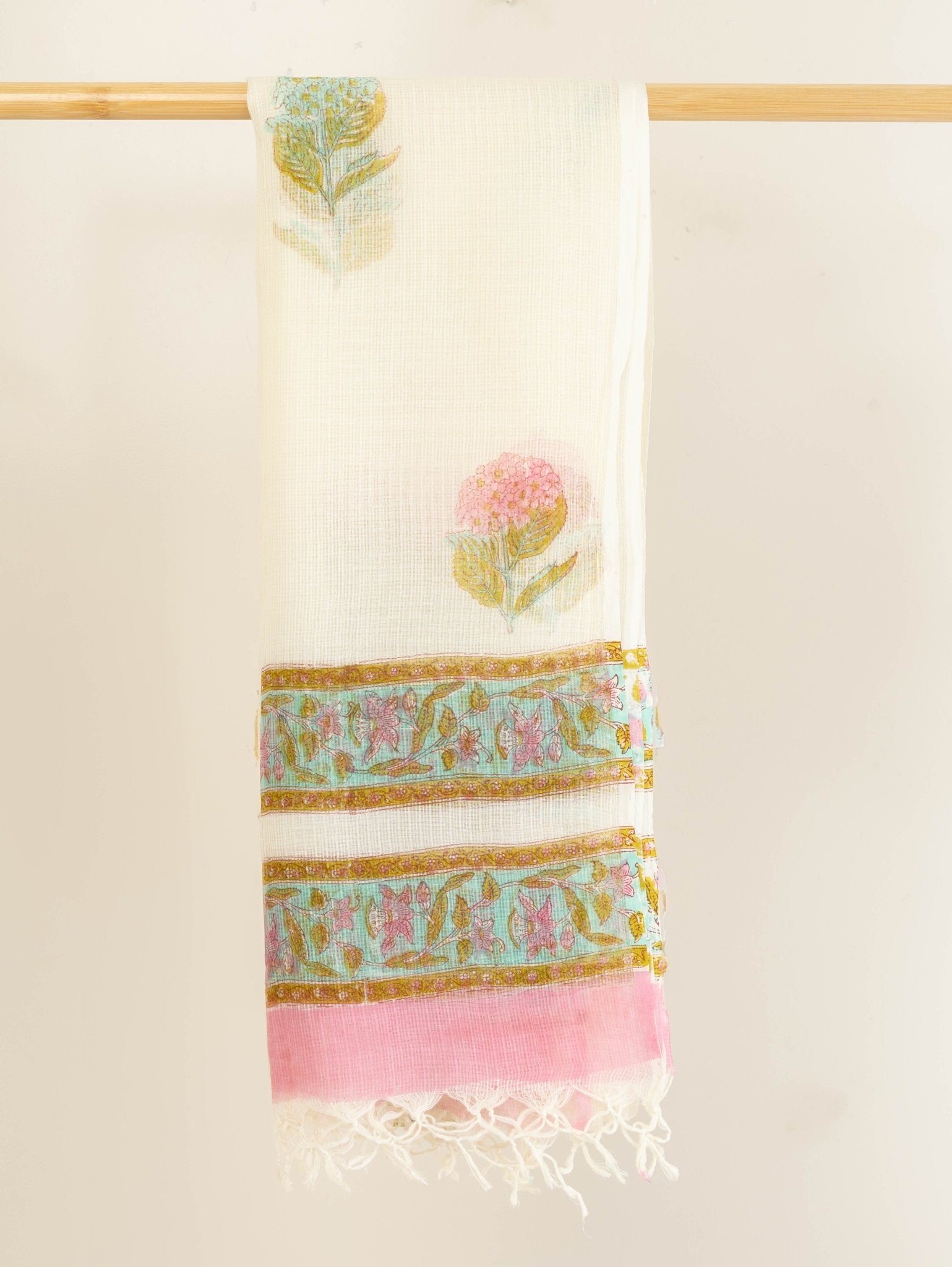 Sayah Kota Doria Block Printed Dupatta - AINA