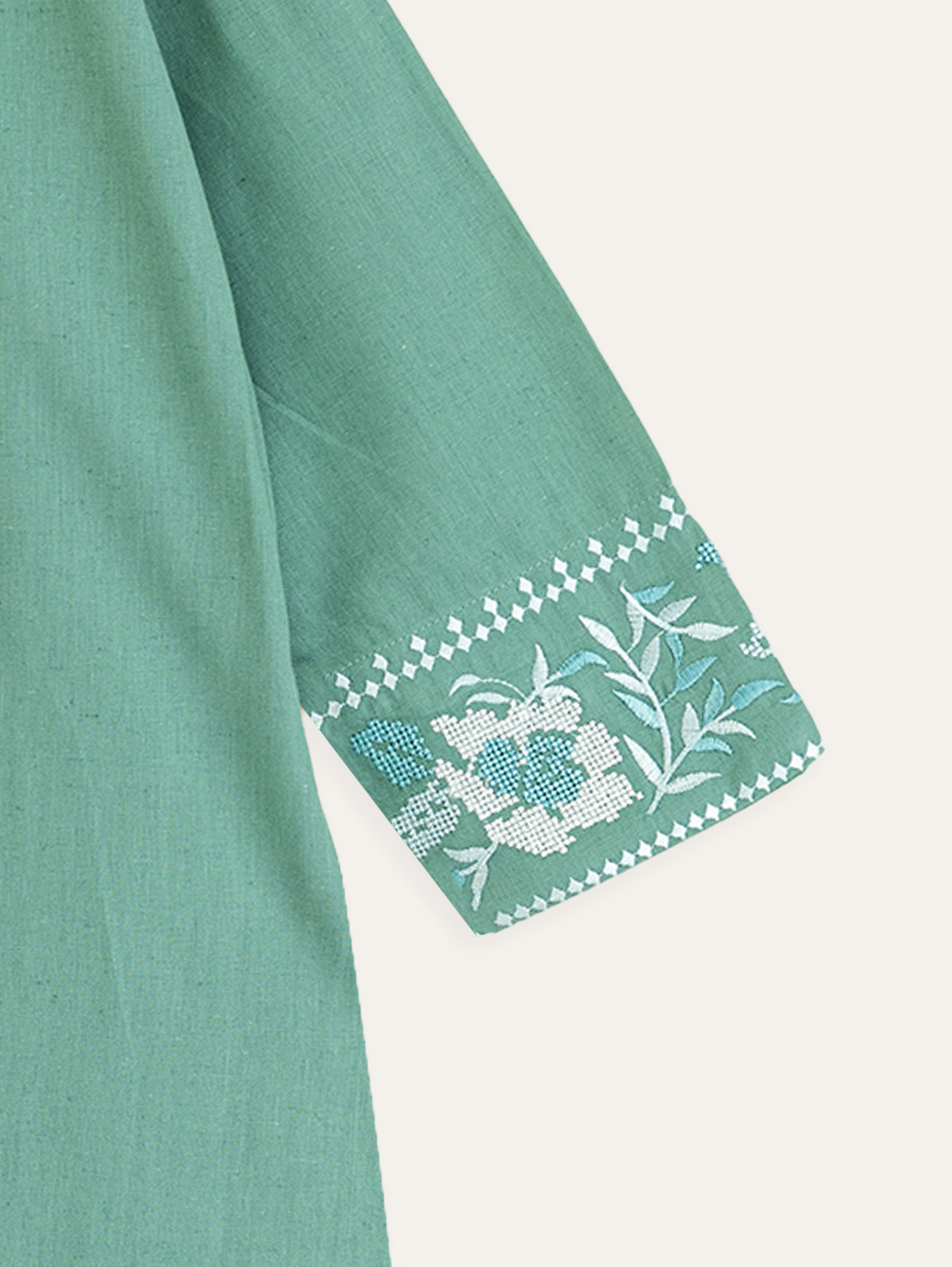 Thrishna Cotton Flax Embroidered Straight Kurta