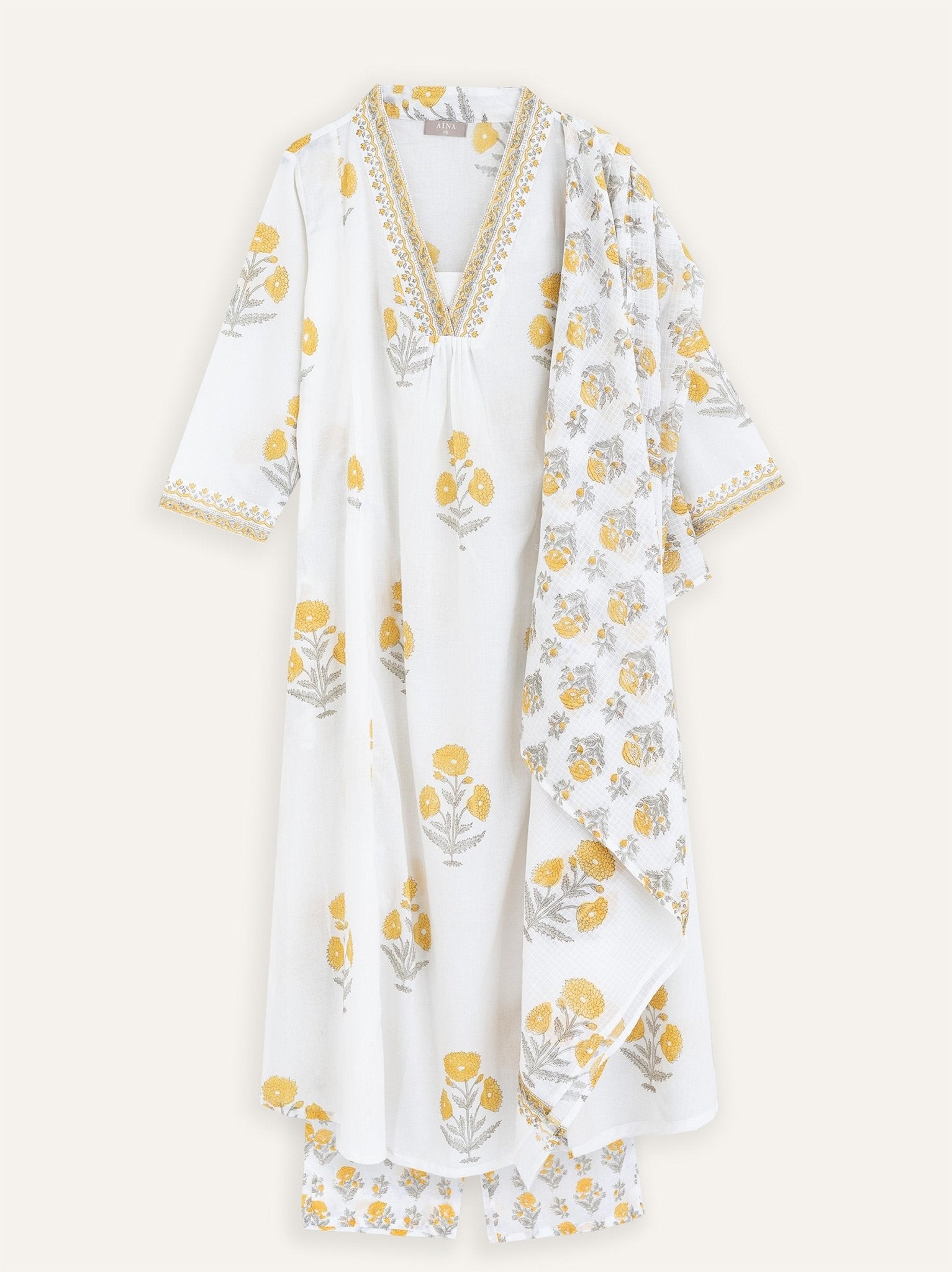 Seher Cotton Block Printed A Line Kurta - AINA