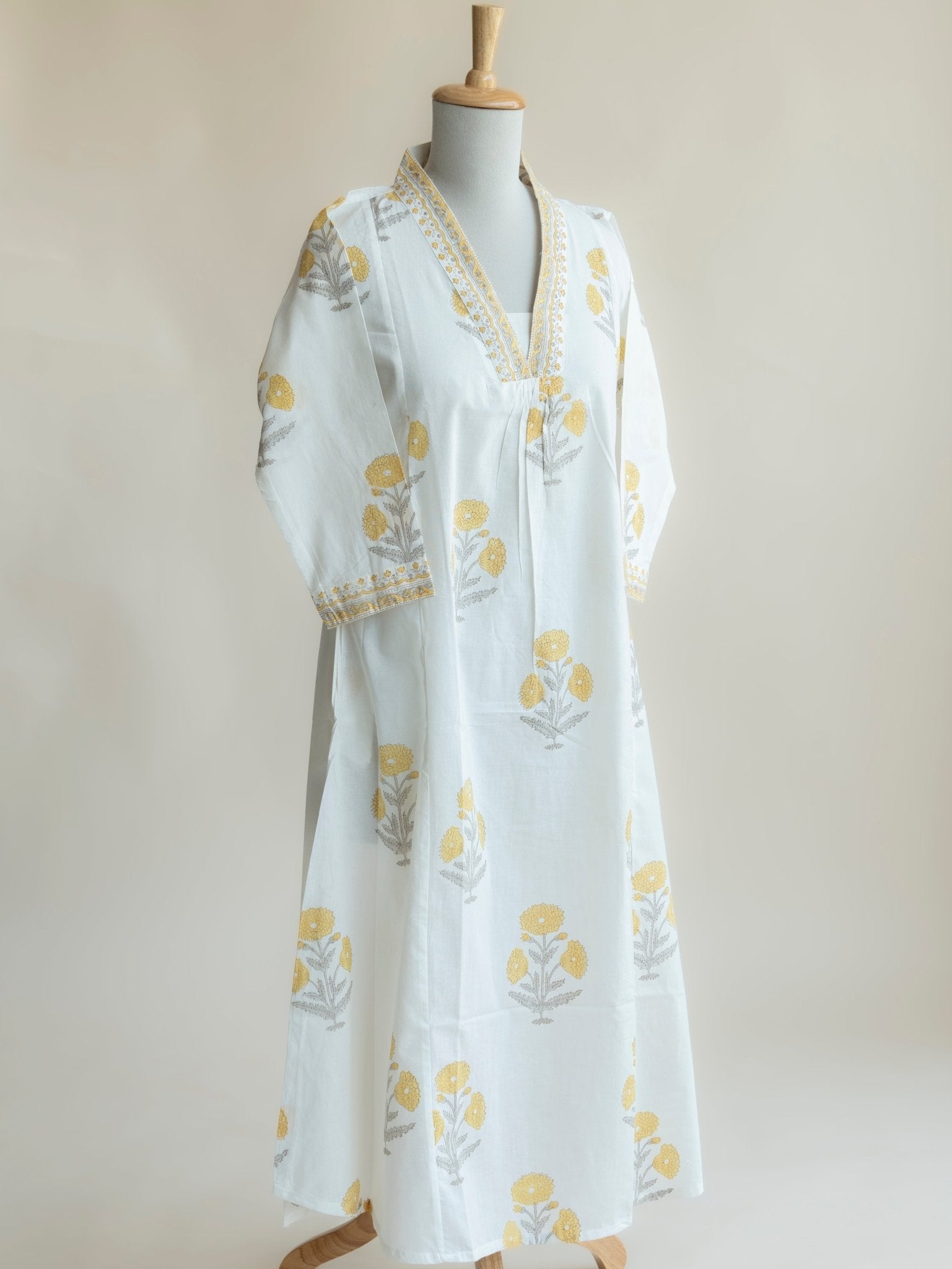 Seher Cotton Block Printed A Line Kurta - AINA