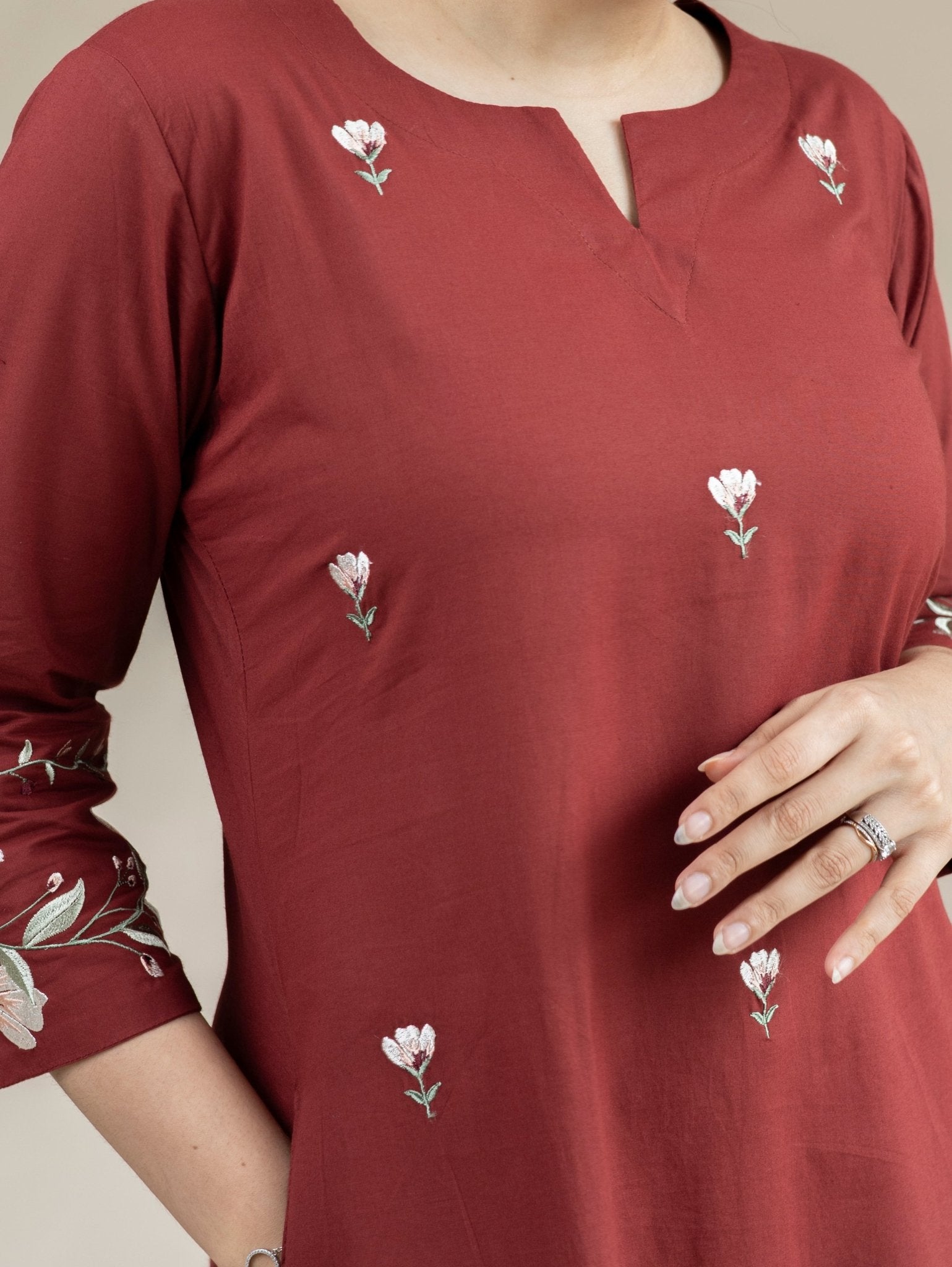 Serah Cotton Embroidered A - Line Suit Set - AINA