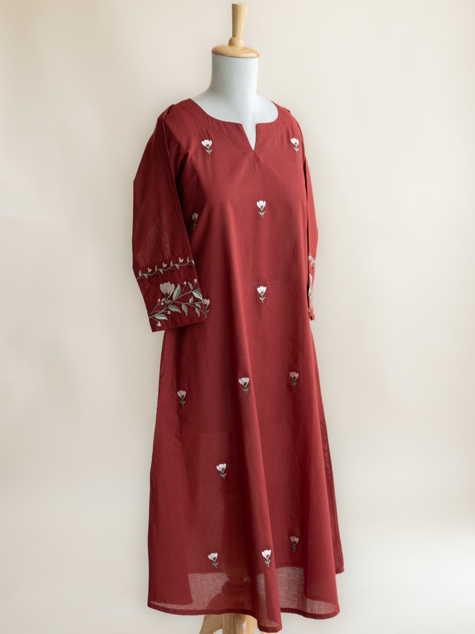Serah Cotton Embroidered A - Line Suit Set - AINA
