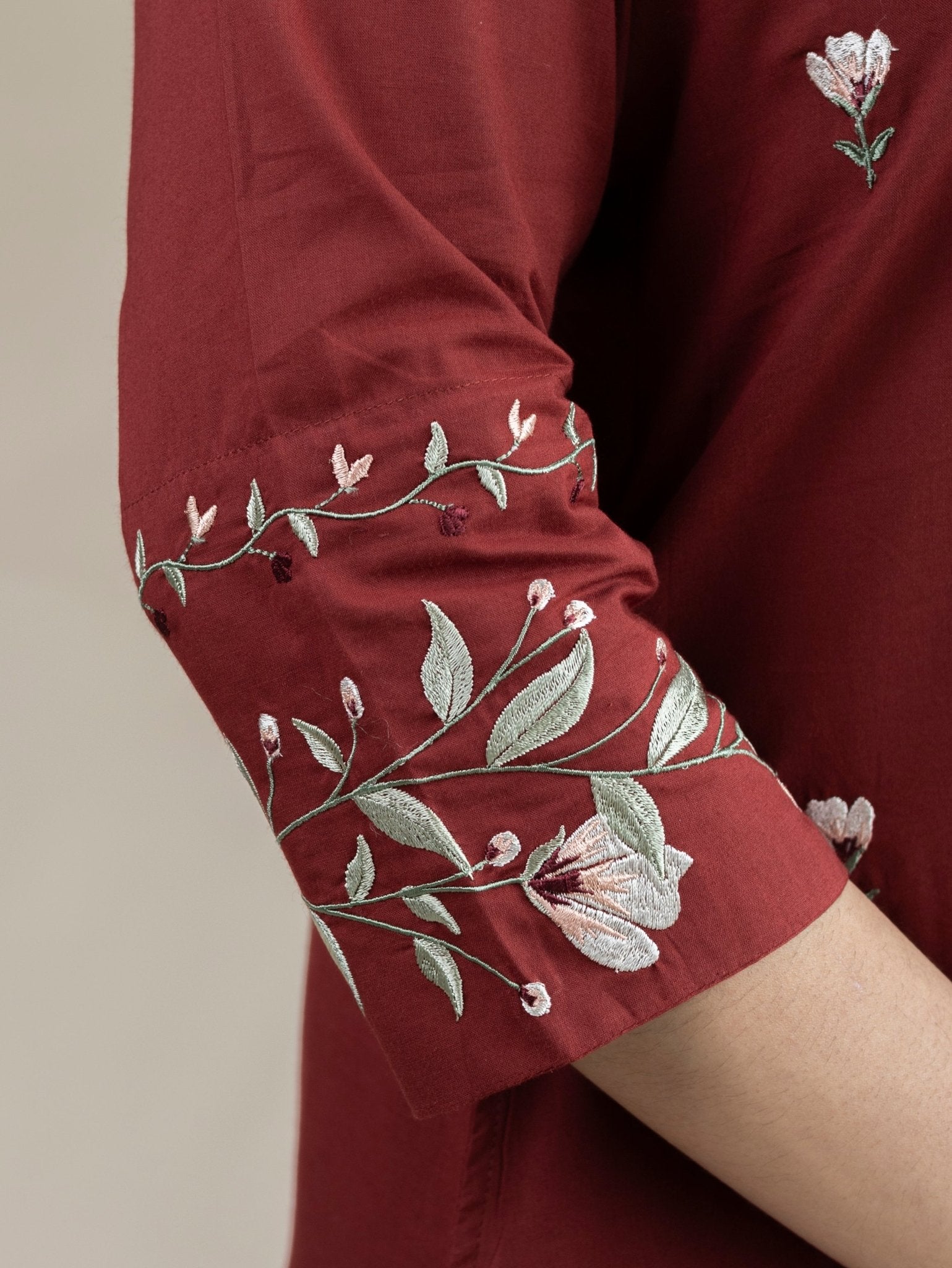 Serah Cotton Embroidered A - Line Suit Set - AINA
