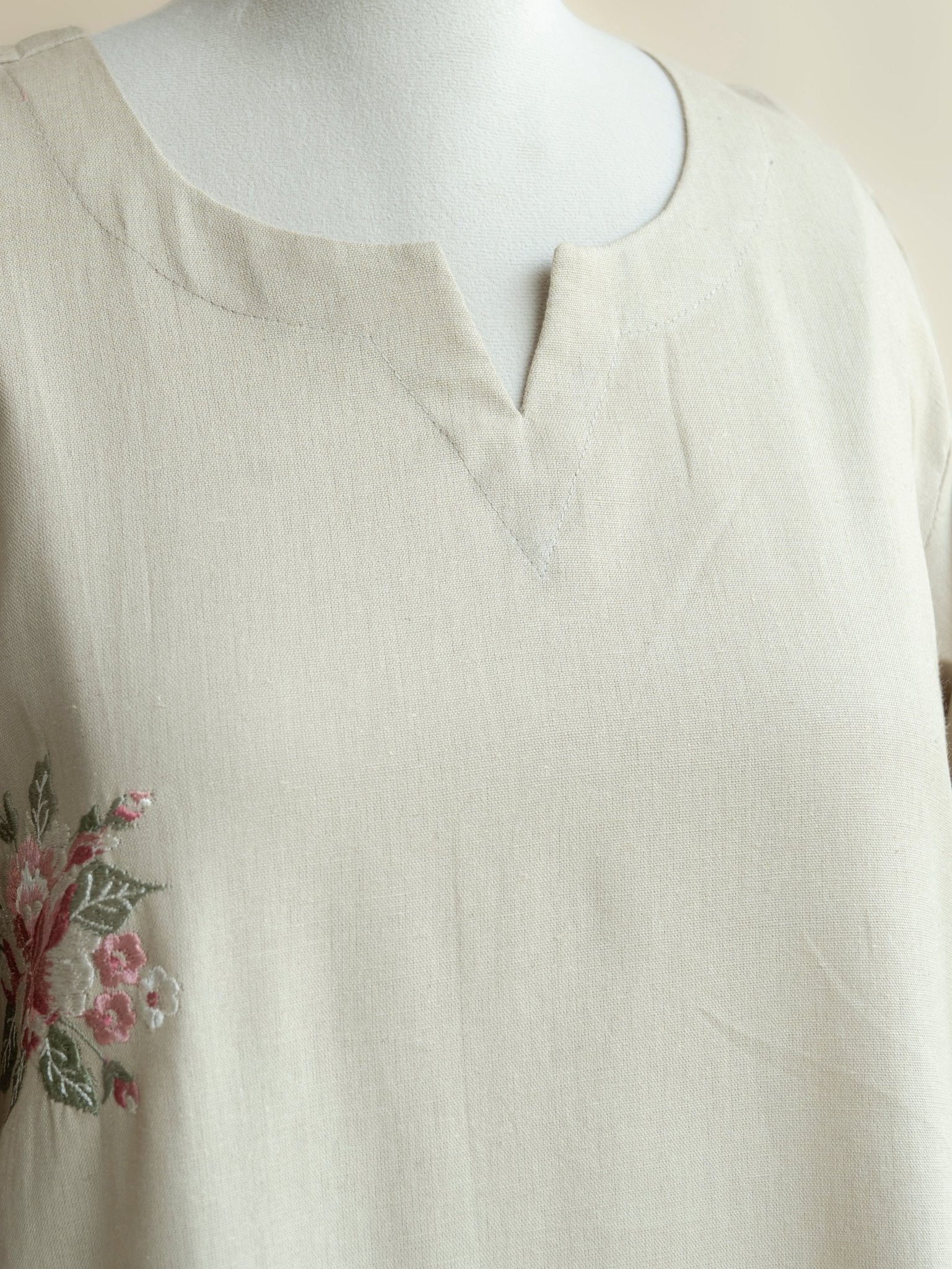 Shabnam Cotton Flax Embroidered A Line Kurta - AINA