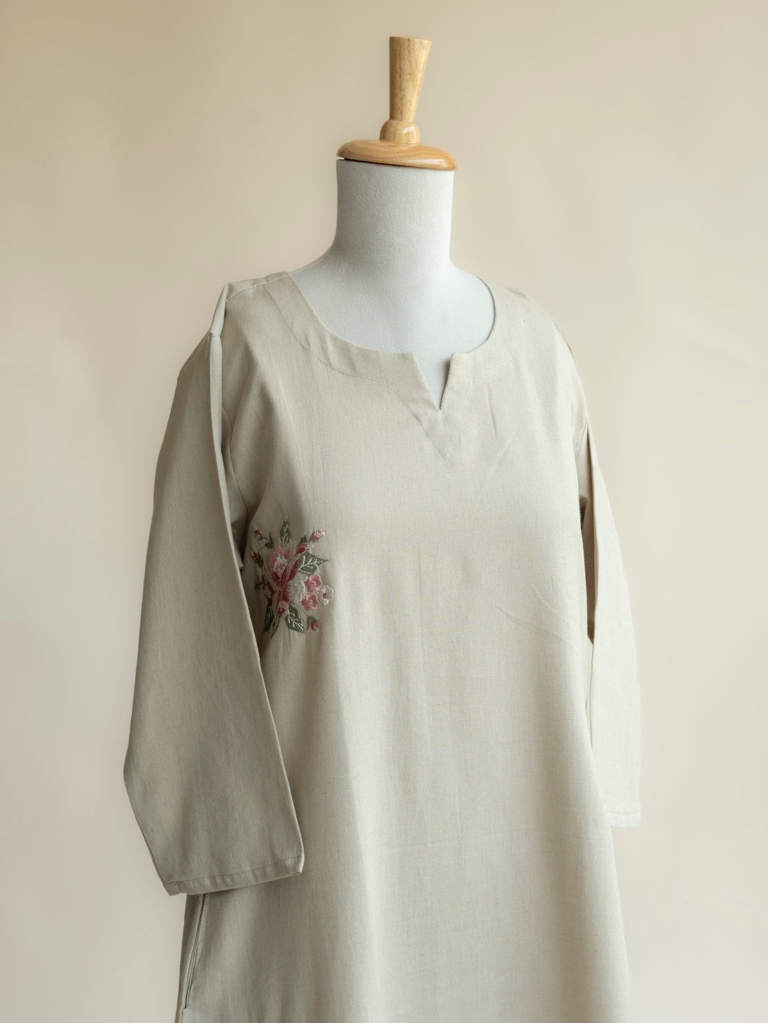 Shabnam Cotton Flax Embroidered A Line Kurta - AINA