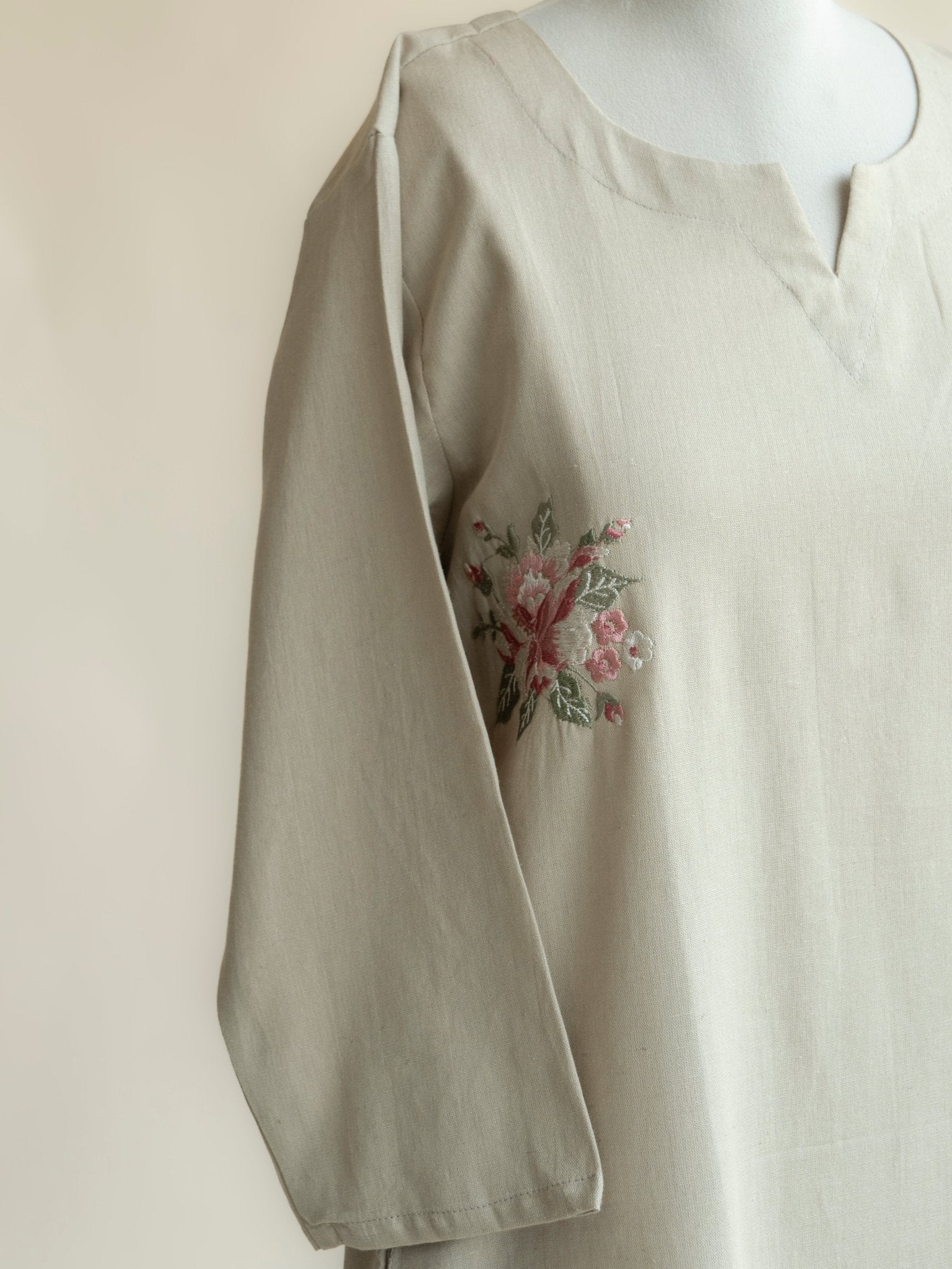 Shabnam Cotton Flax Embroidered A Line Kurta - AINA