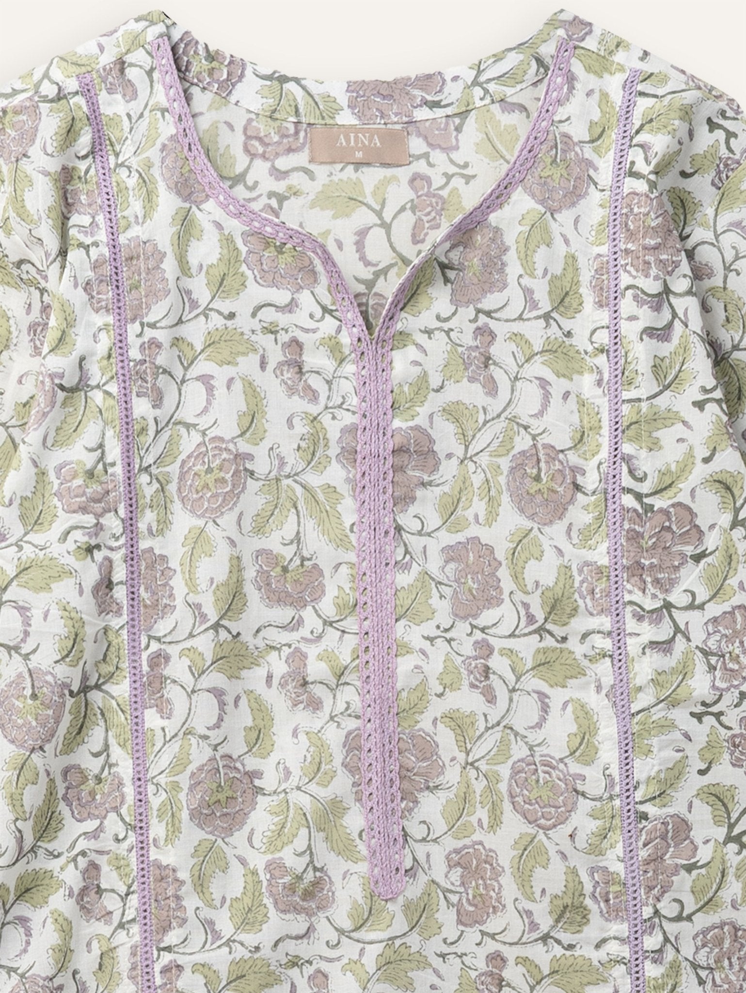 Shafeeya Cotton Block Printed Straight Kurta - AINA