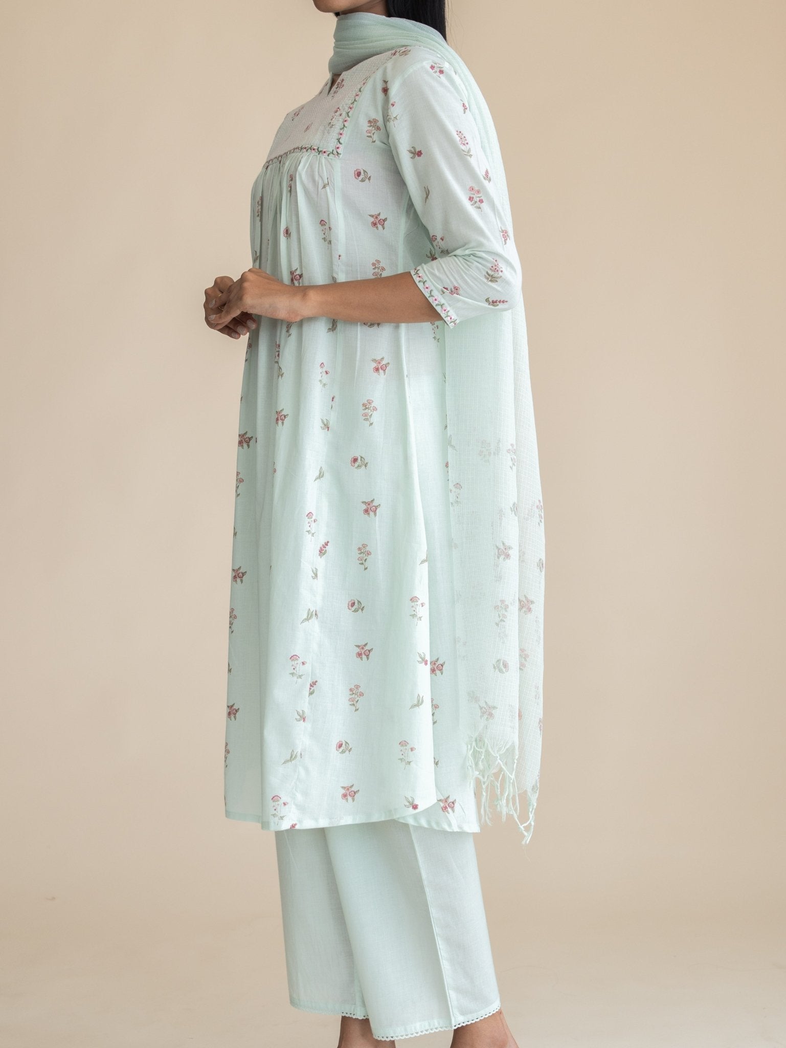 Simreet Cotton Block Printed A - Line Suit Set - AINA
