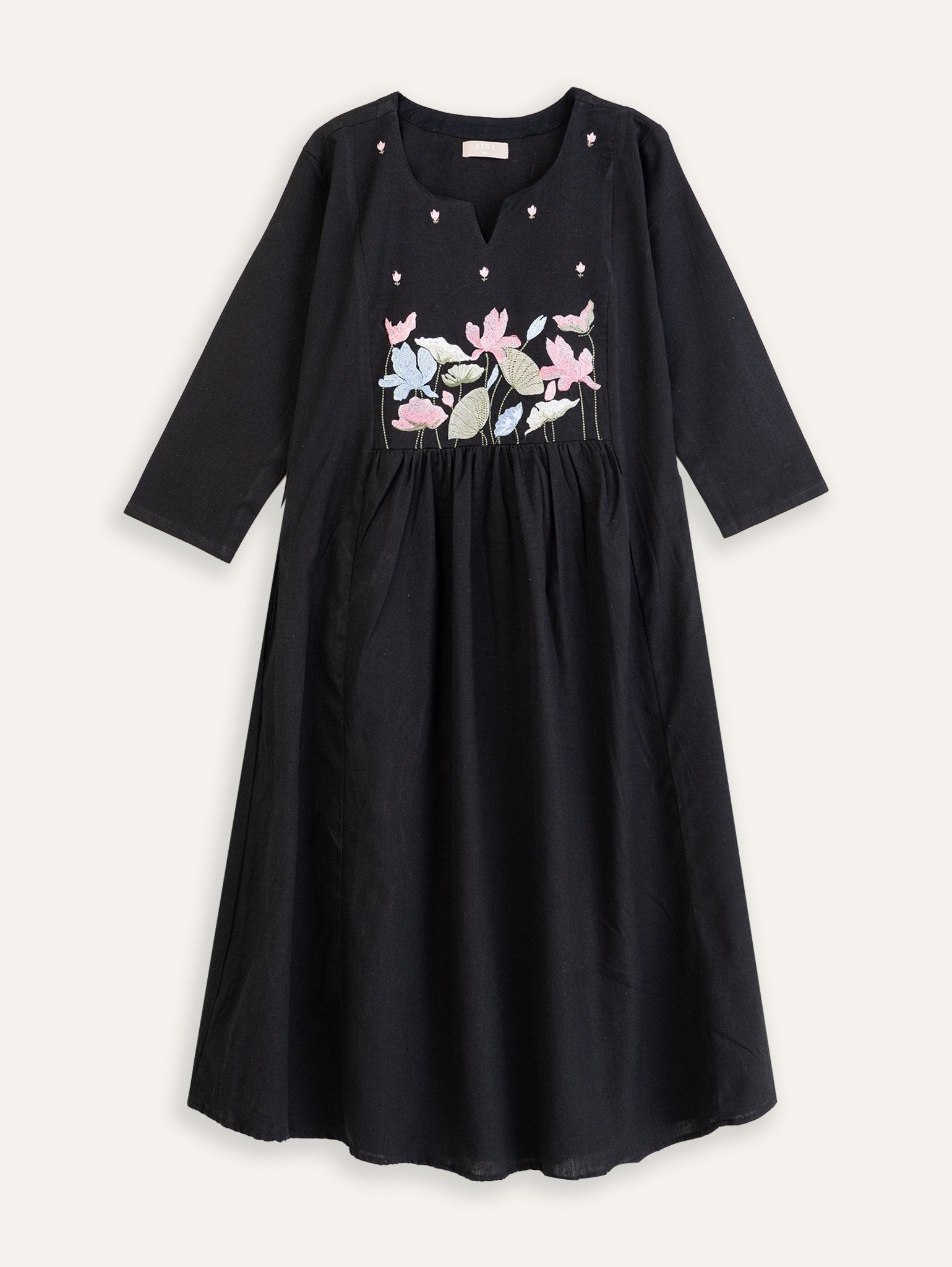 Sirin Cotton Flax Embroidered A Line Kurta - AINA