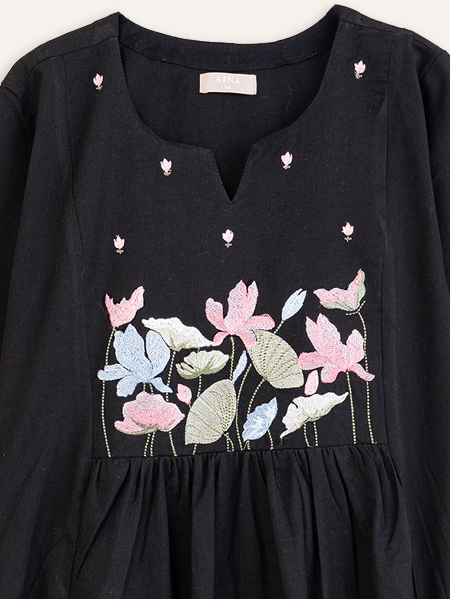 Sirin Cotton Flax Embroidered A Line Kurta - AINA