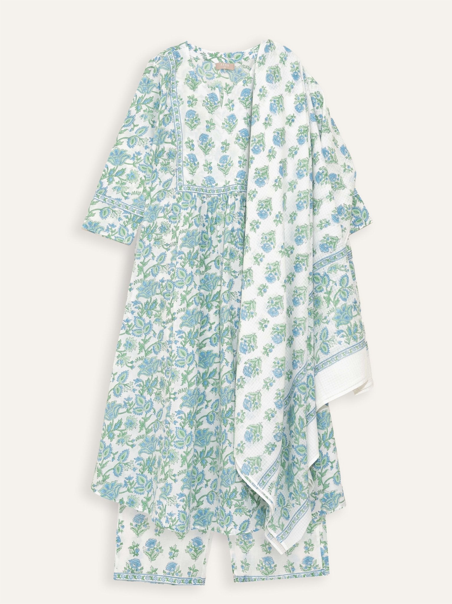 Sitara Cotton Block Printed A - Line Kurta - AINA