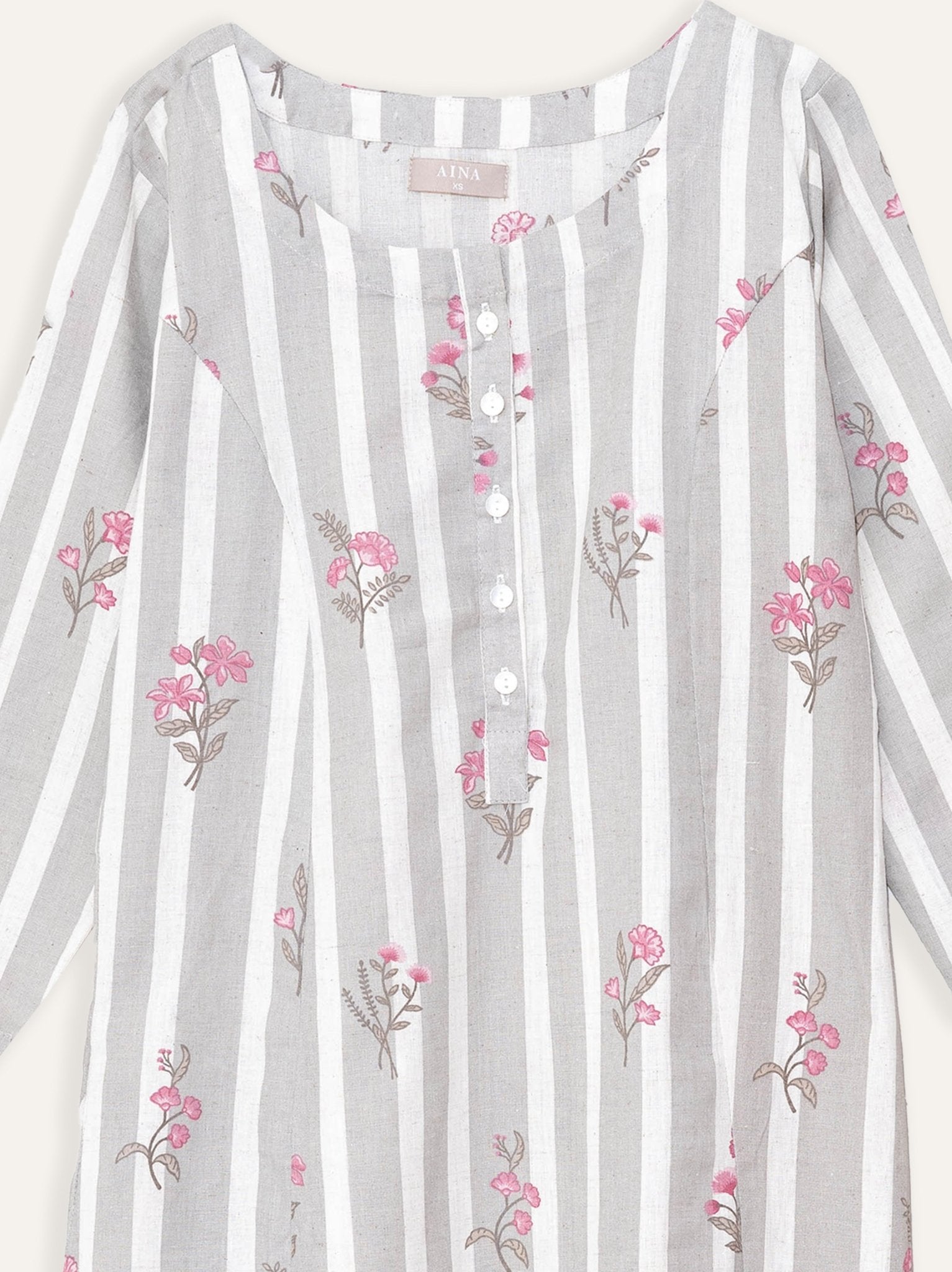 Sneha Cotton Flax Printed A - Line Kurta - AINA