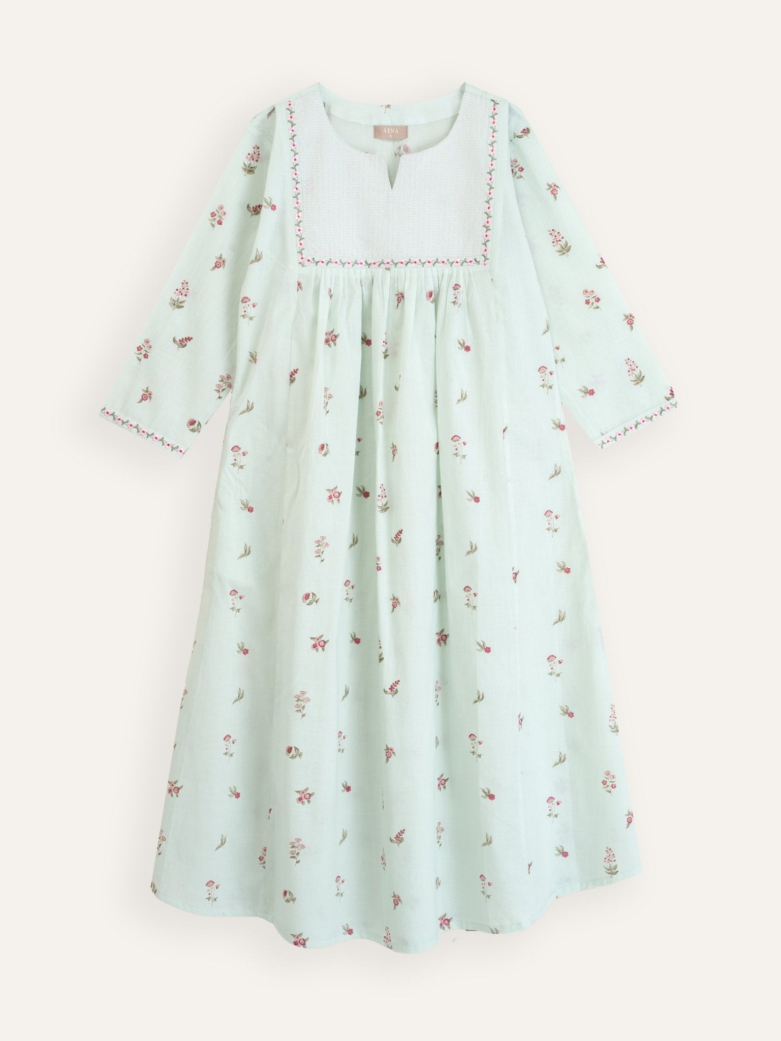 Sorah Cotton Block Printed Embroidered A - Line Kurta - AINA