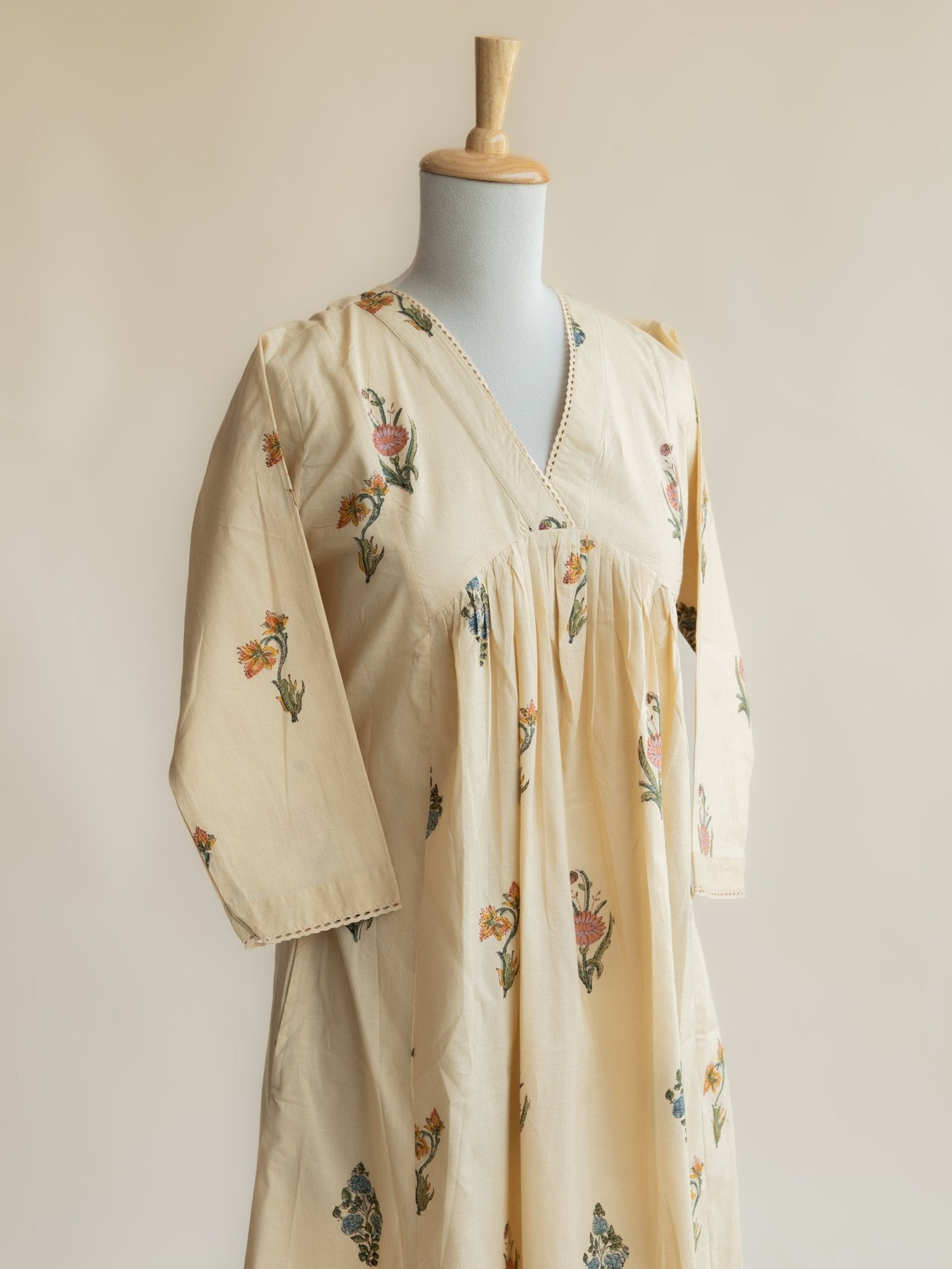 Swapna Cotton Block Printed A Line Kurta - AINA