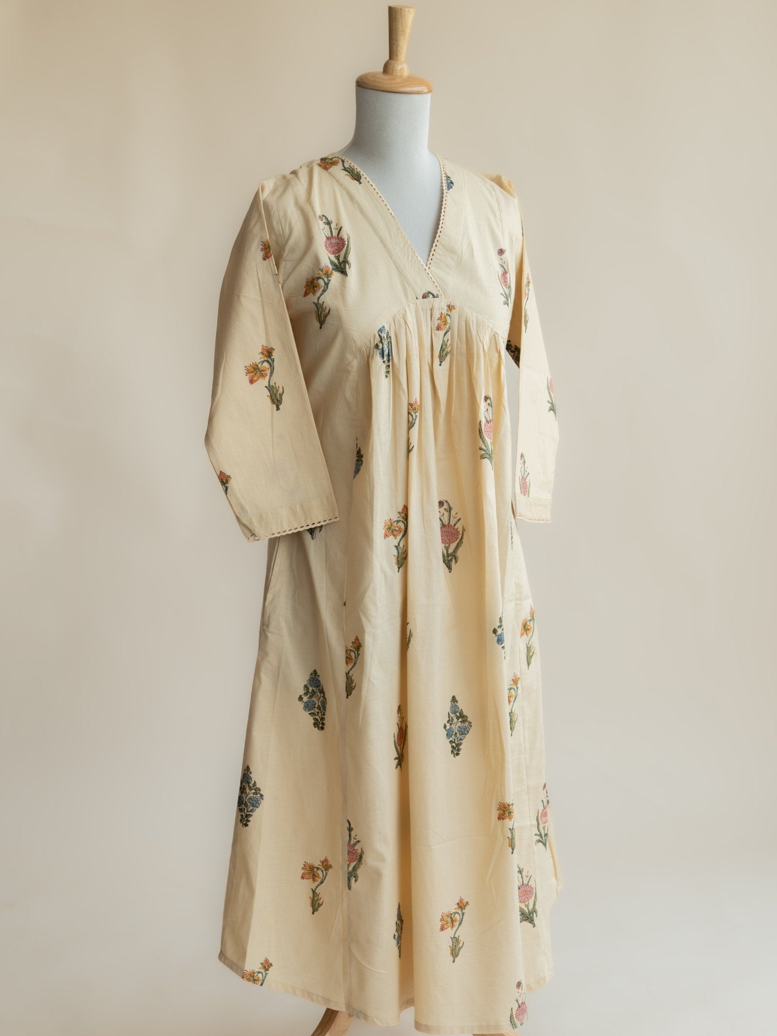 Swapna Cotton Block Printed A Line Kurta - AINA