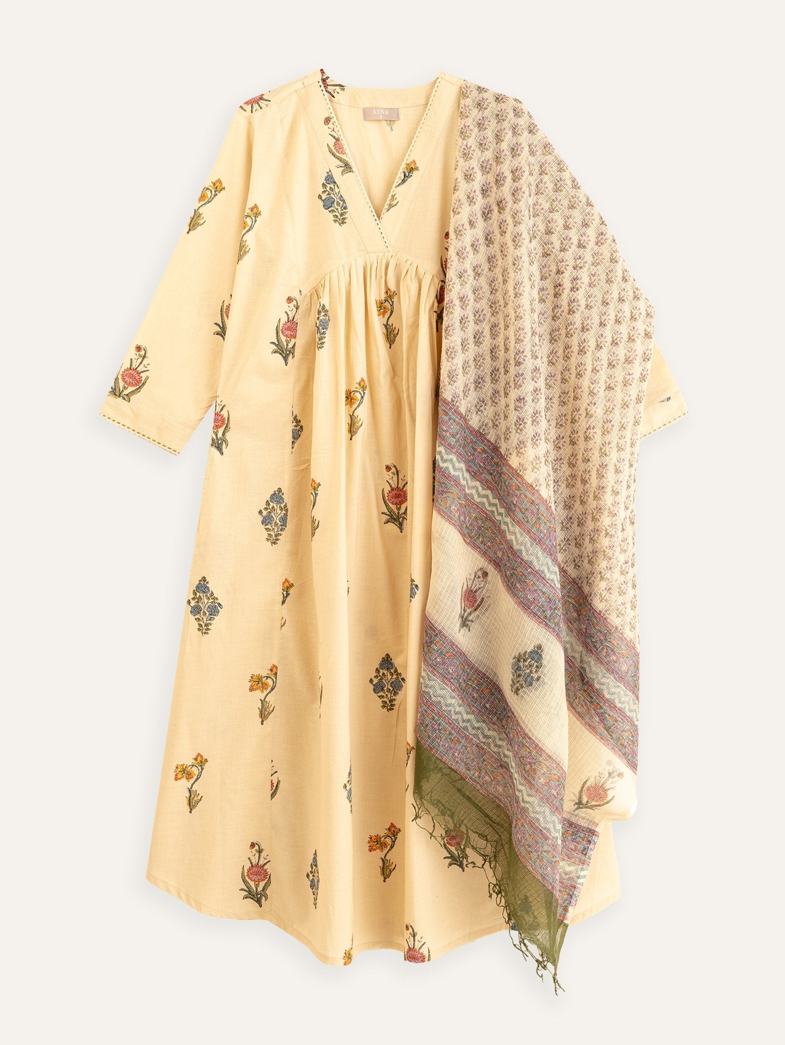 Swapna Cotton Block Printed A Line Kurta - AINA
