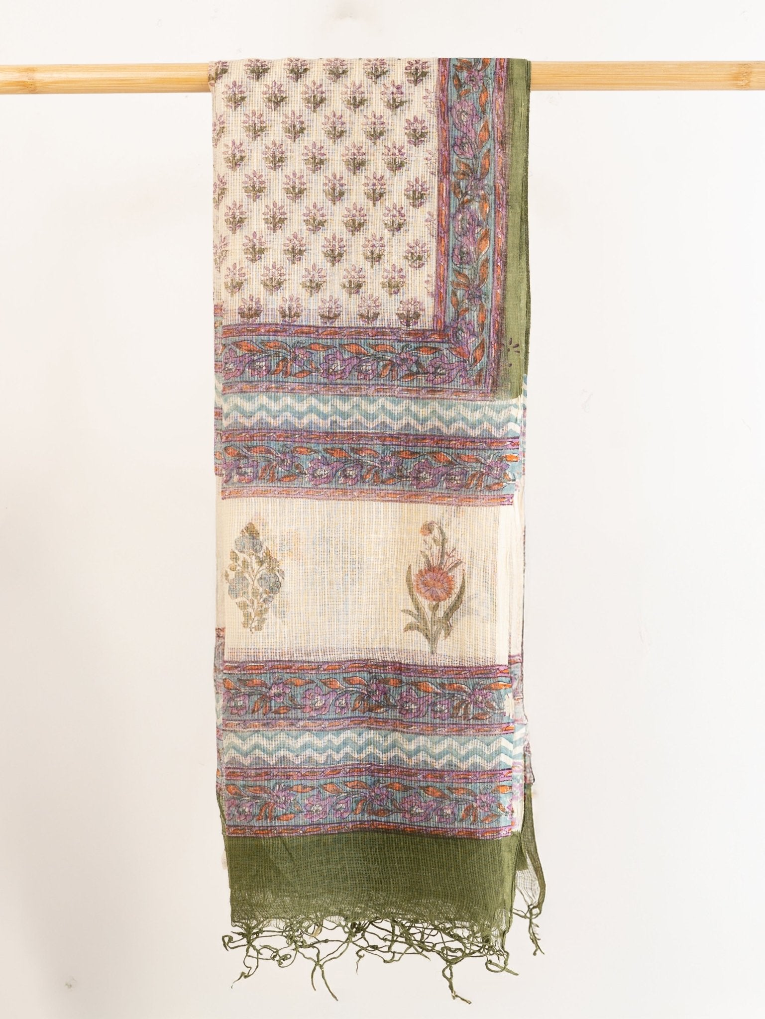 Swapna Kota Doria Block Printed Dupatta - AINA