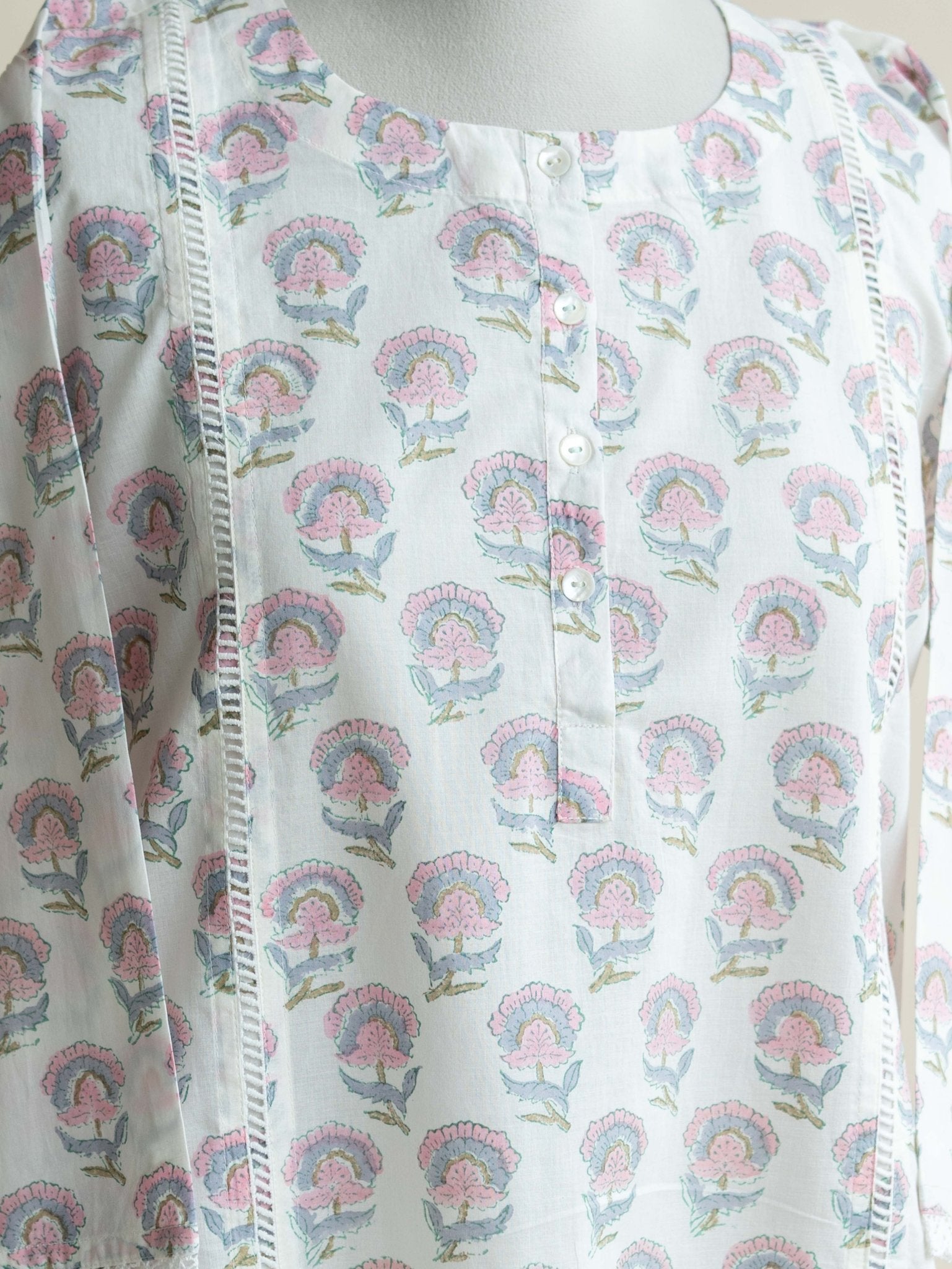 Taneeza Cotton Block Printed Straight Kurta - AINA