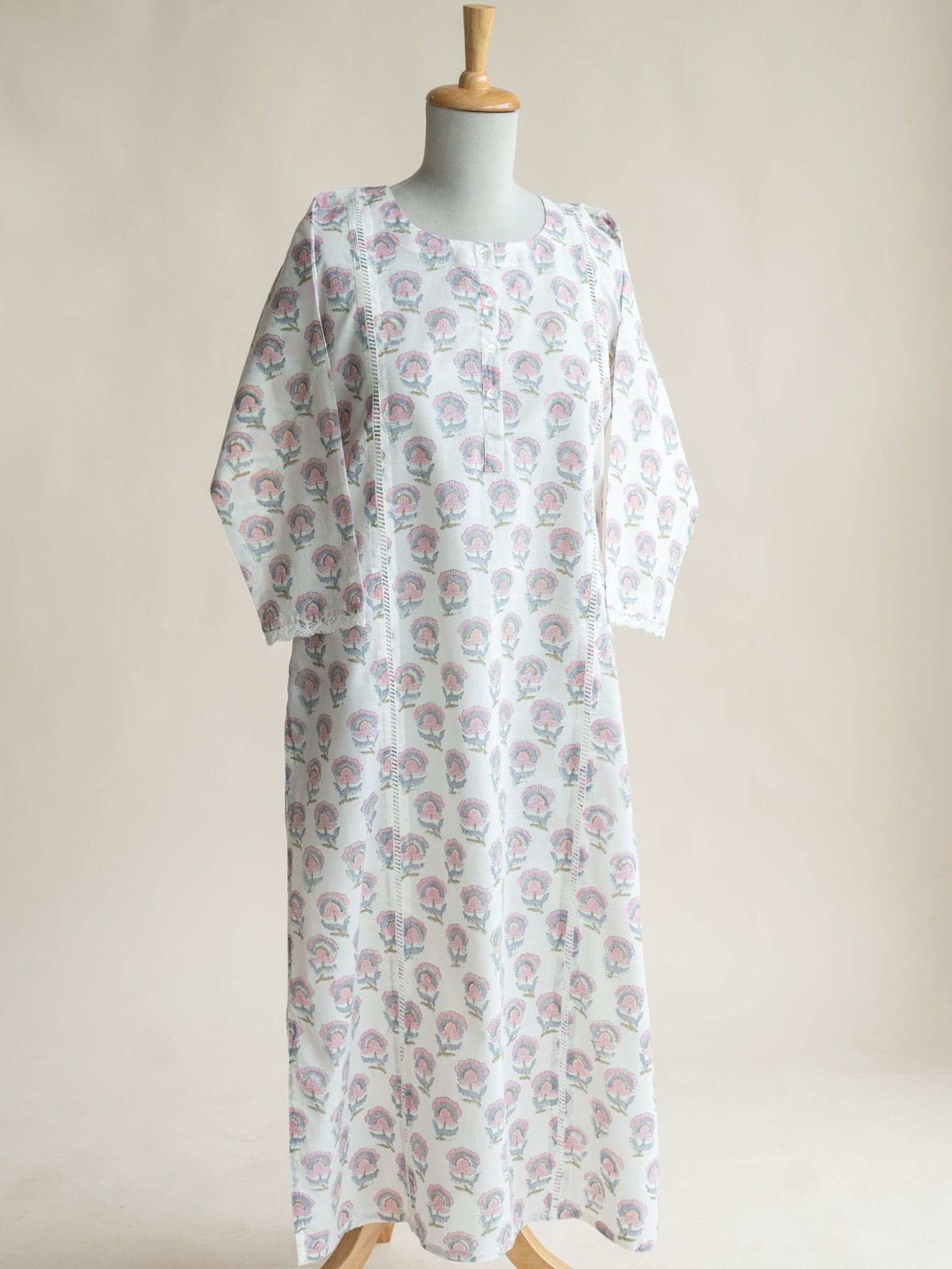Taneeza Cotton Block Printed Straight Kurta - AINA