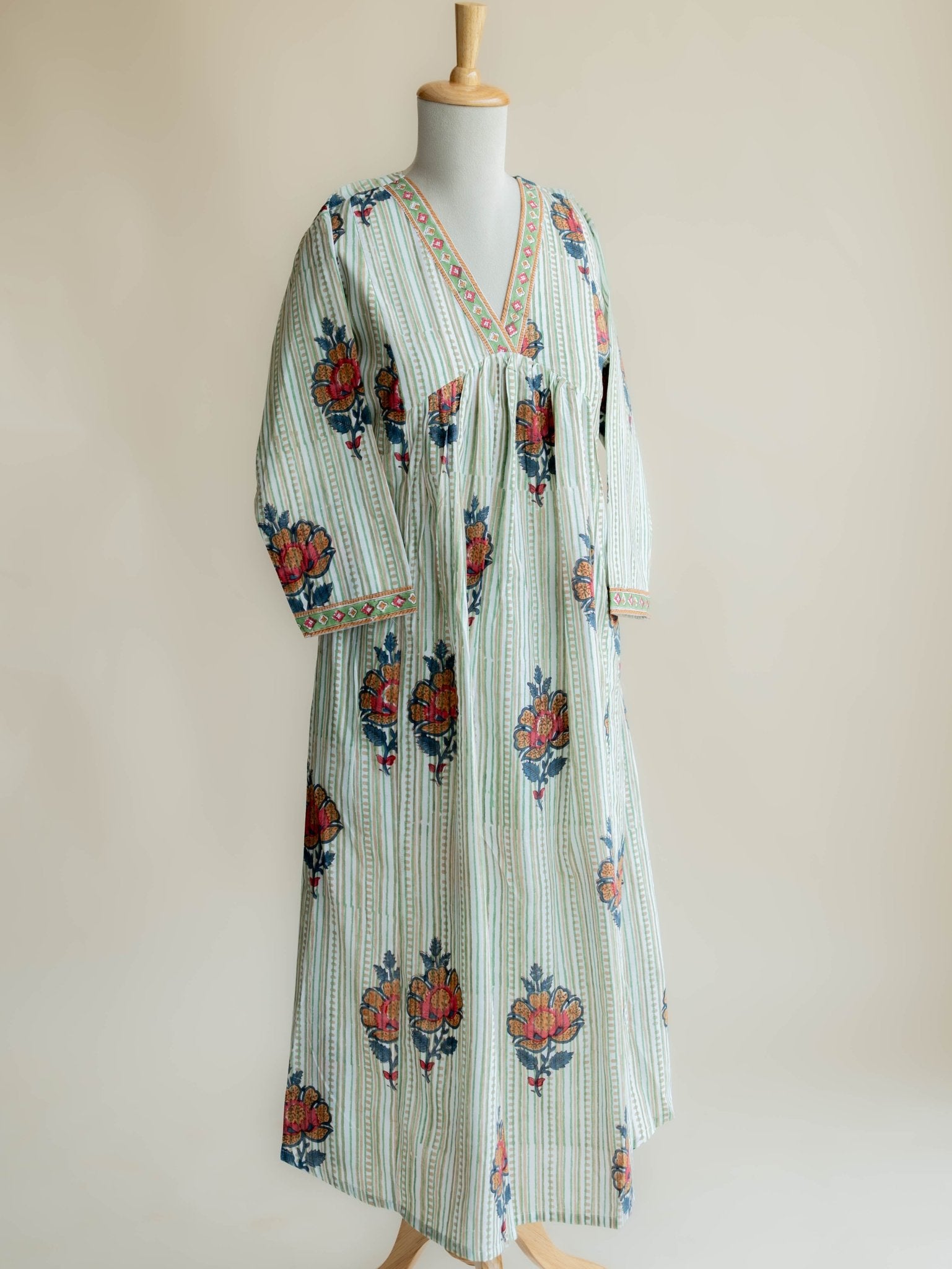 Tanusha Cotton Block Printed A - Line Kurta - AINA