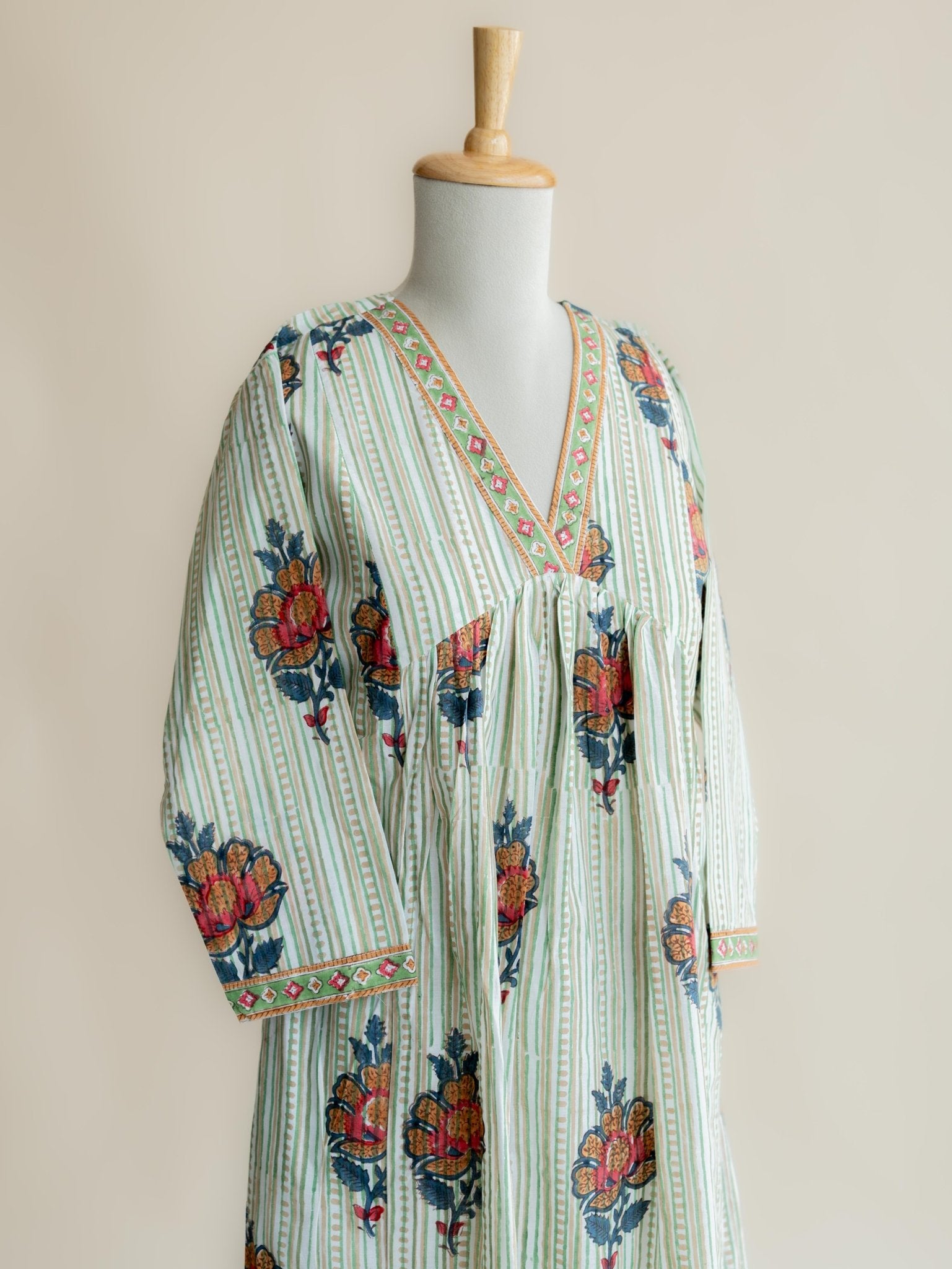 Tanusha Cotton Block Printed A - Line Kurta - AINA