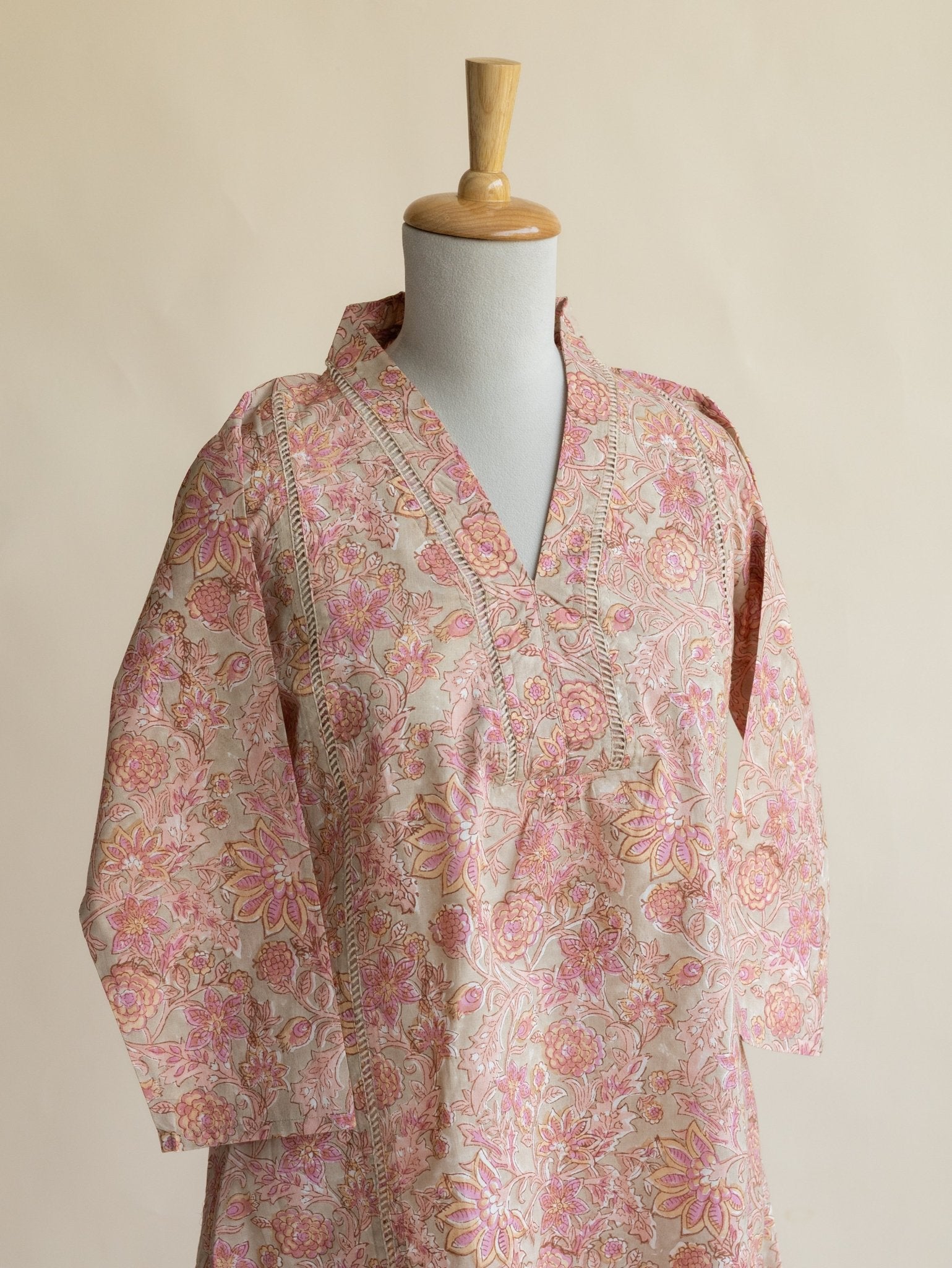 Tasmiya Cotton Block Printed A - Line Kurta - AINA