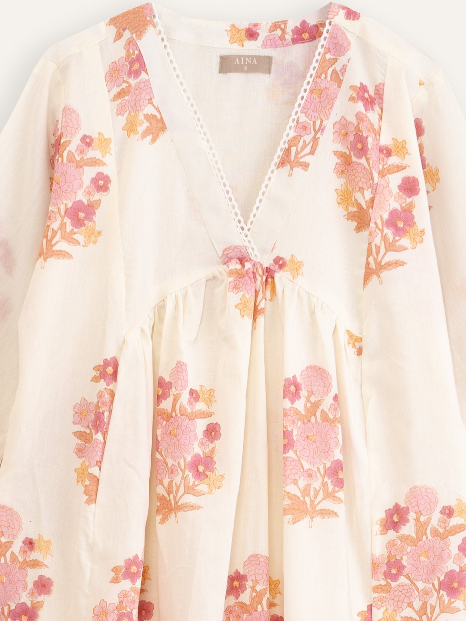 Tisha Cotton Block Printed A - Line Kurta - AINA