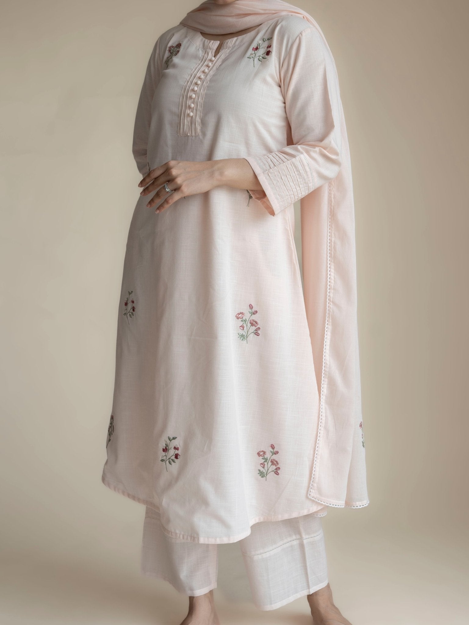 Tisya Cotton Handloom Embroidered A-Line Suit Set - AINA