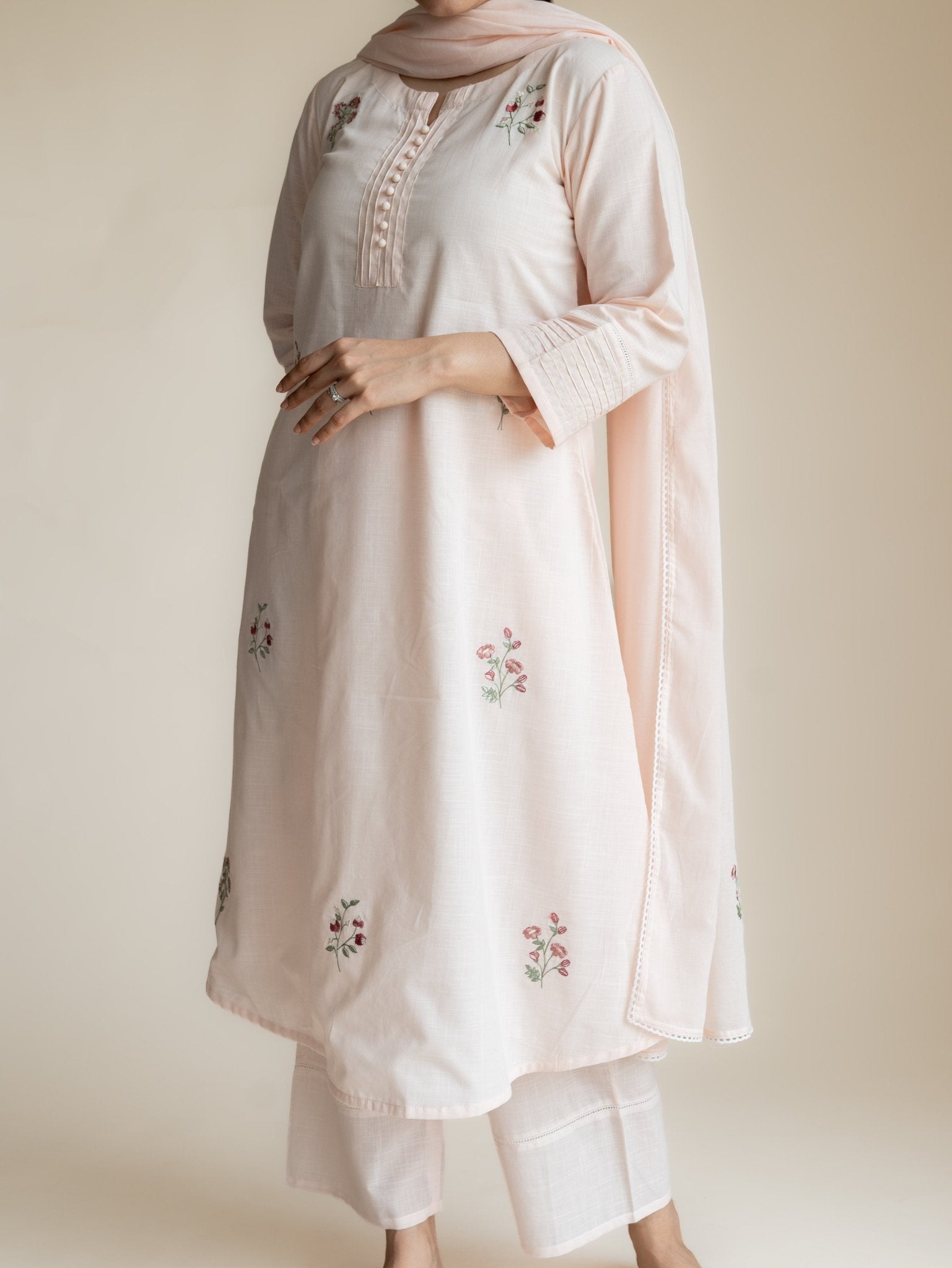 Tisya Cotton Handloom Embroidered A-Line Suit Set - AINA