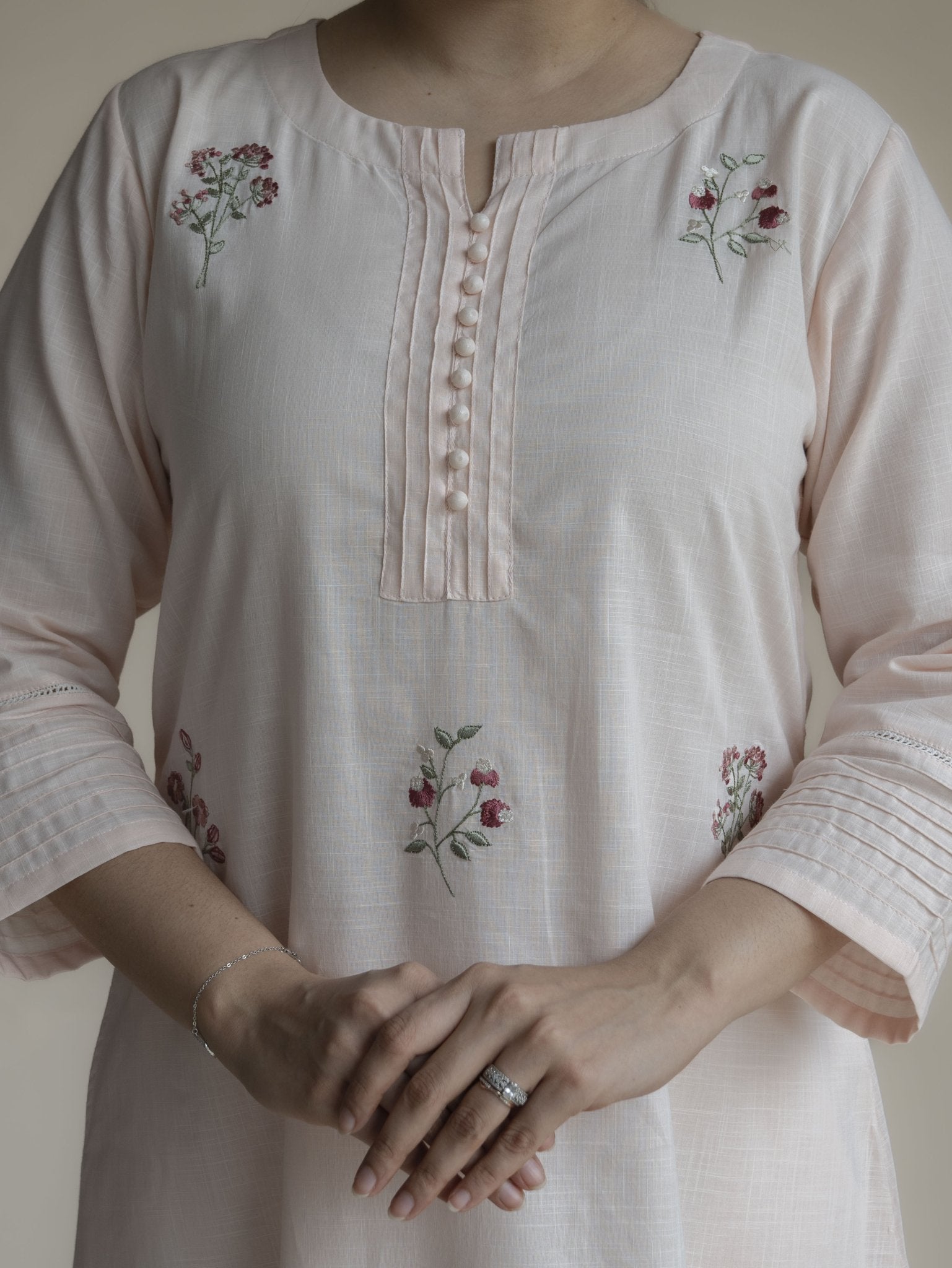 Tisya Cotton Handloom Embroidered A-Line Suit Set - AINA