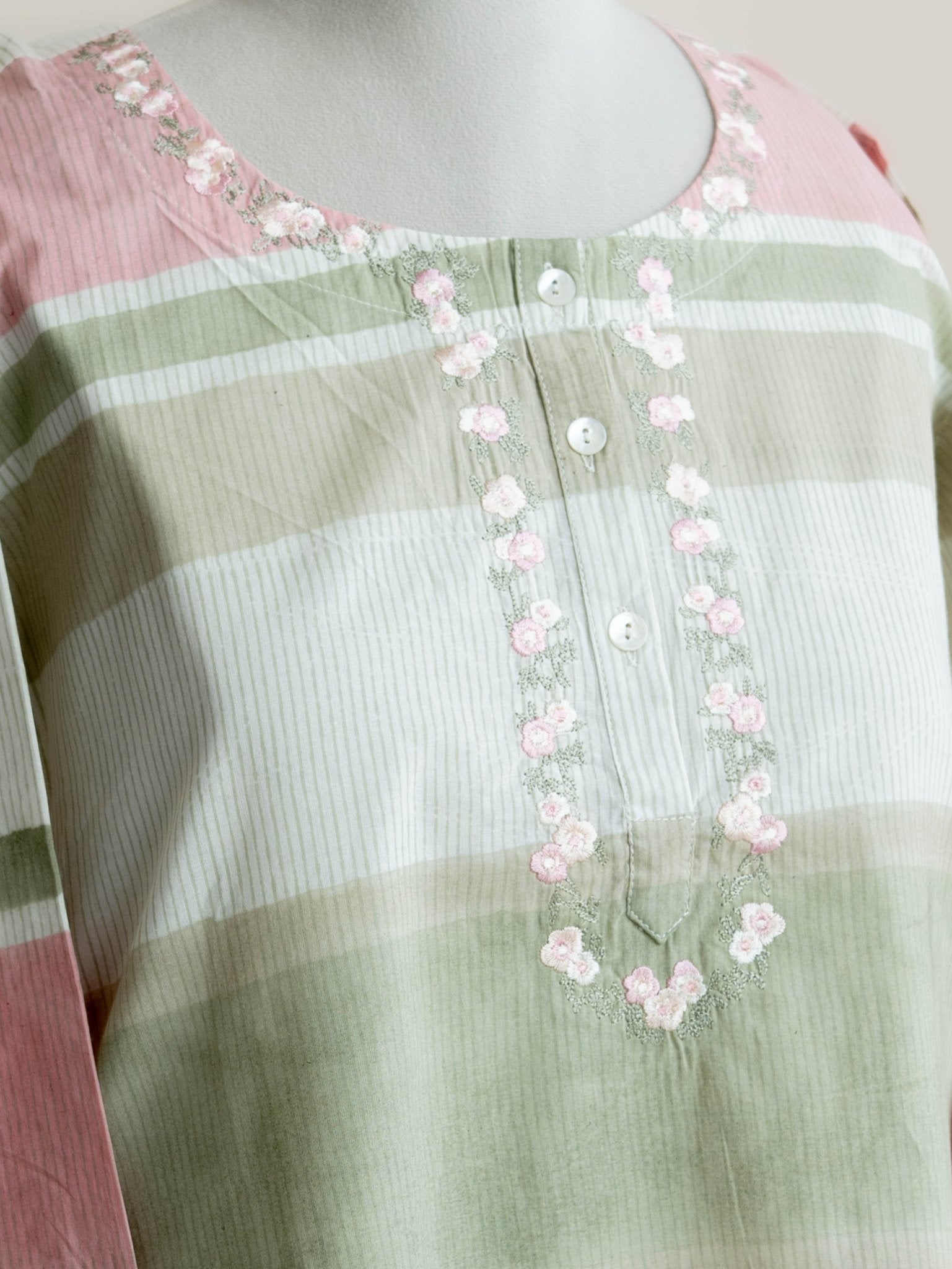 Vaibhavi Cotton Block Printed Embroidered A - Line Kurta - AINA