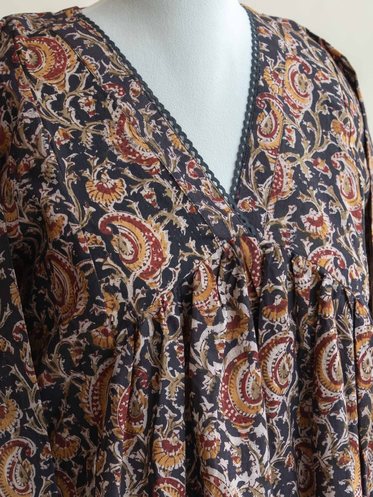 Vamika Cotton Kalamkari Block Printed A - Line Kurta - AINA
