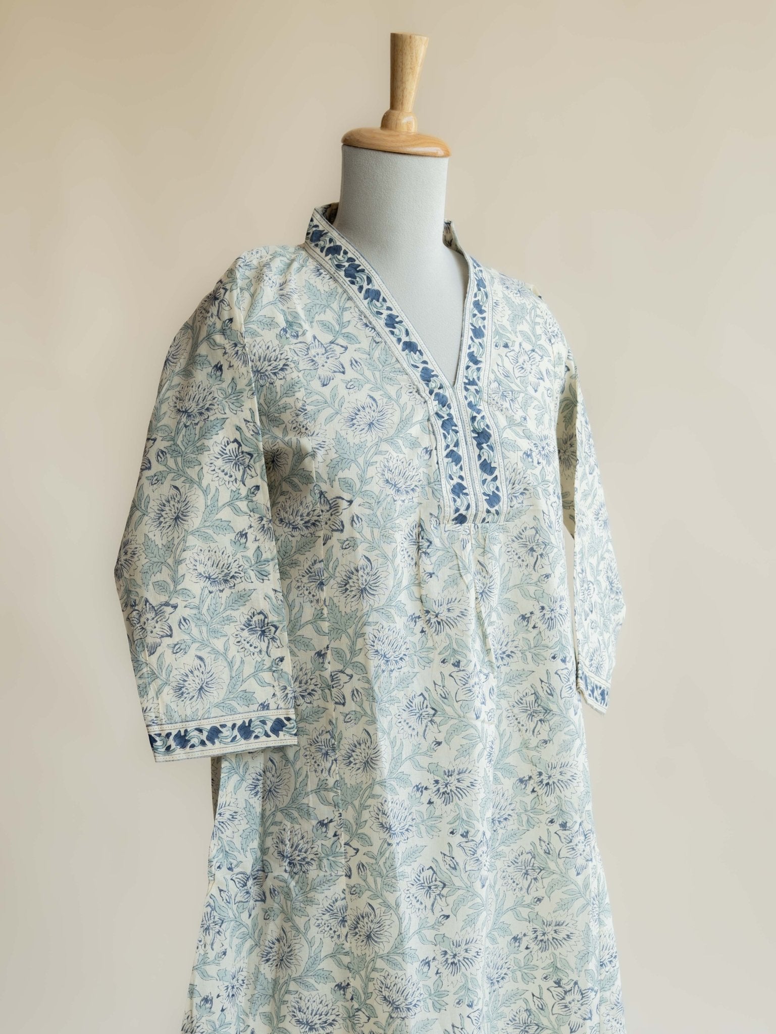 Wafa Cotton Block Printed A - Line Kurta - AINA