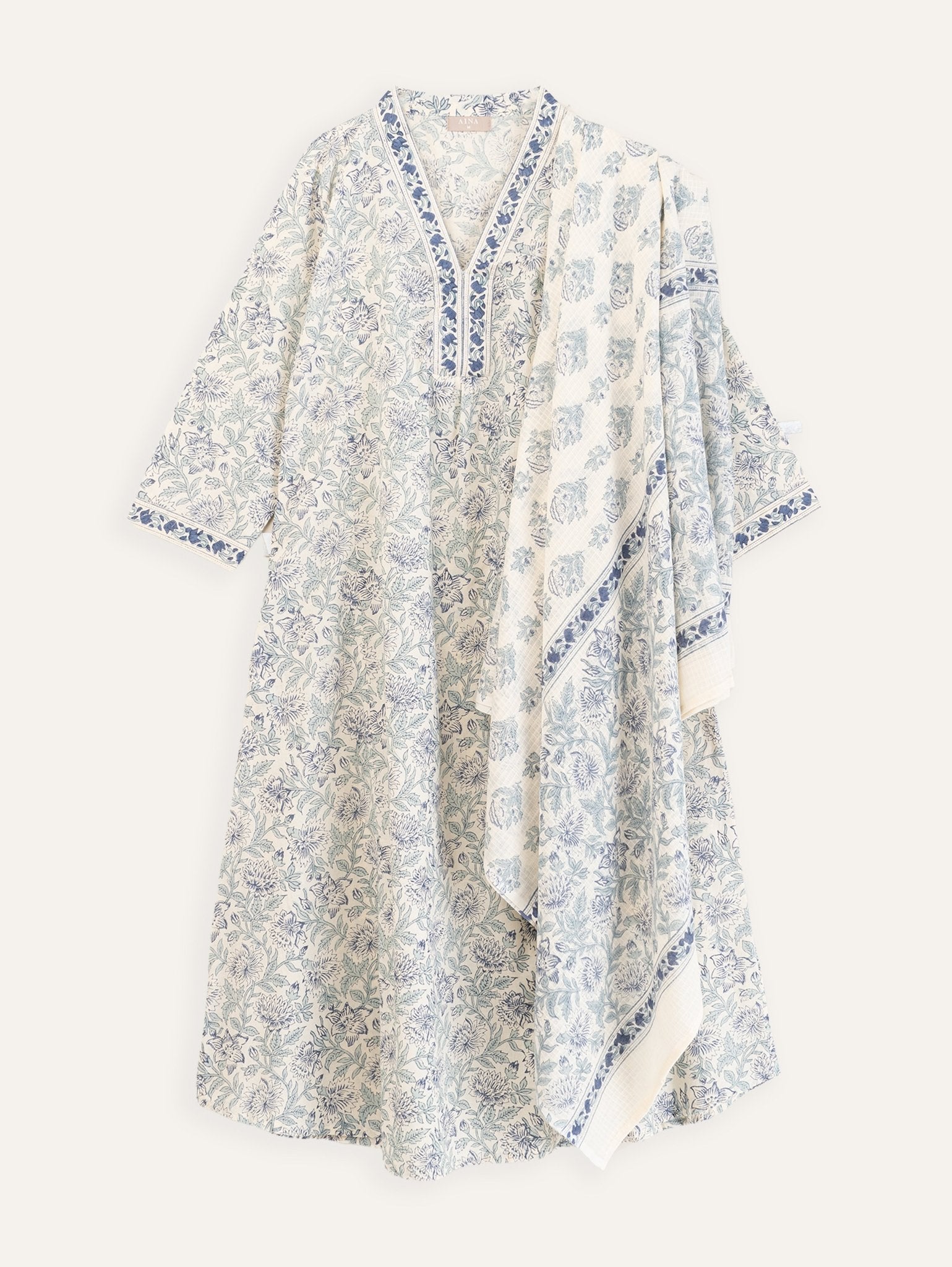 Wafa Kota Doria Block Printed Dupatta - AINA
