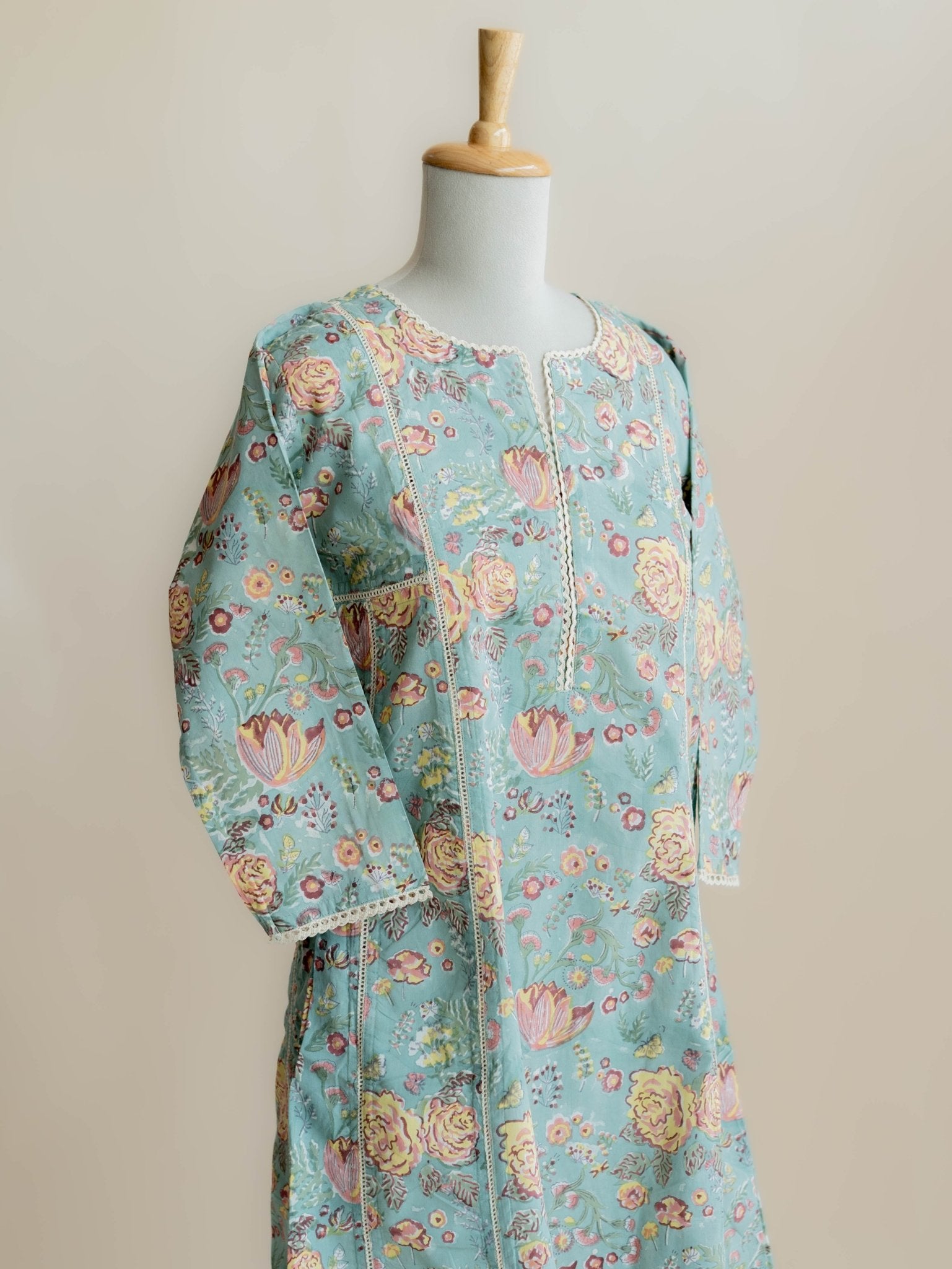 Yasmina Cotton Block Printed A - Line Kurta - AINA