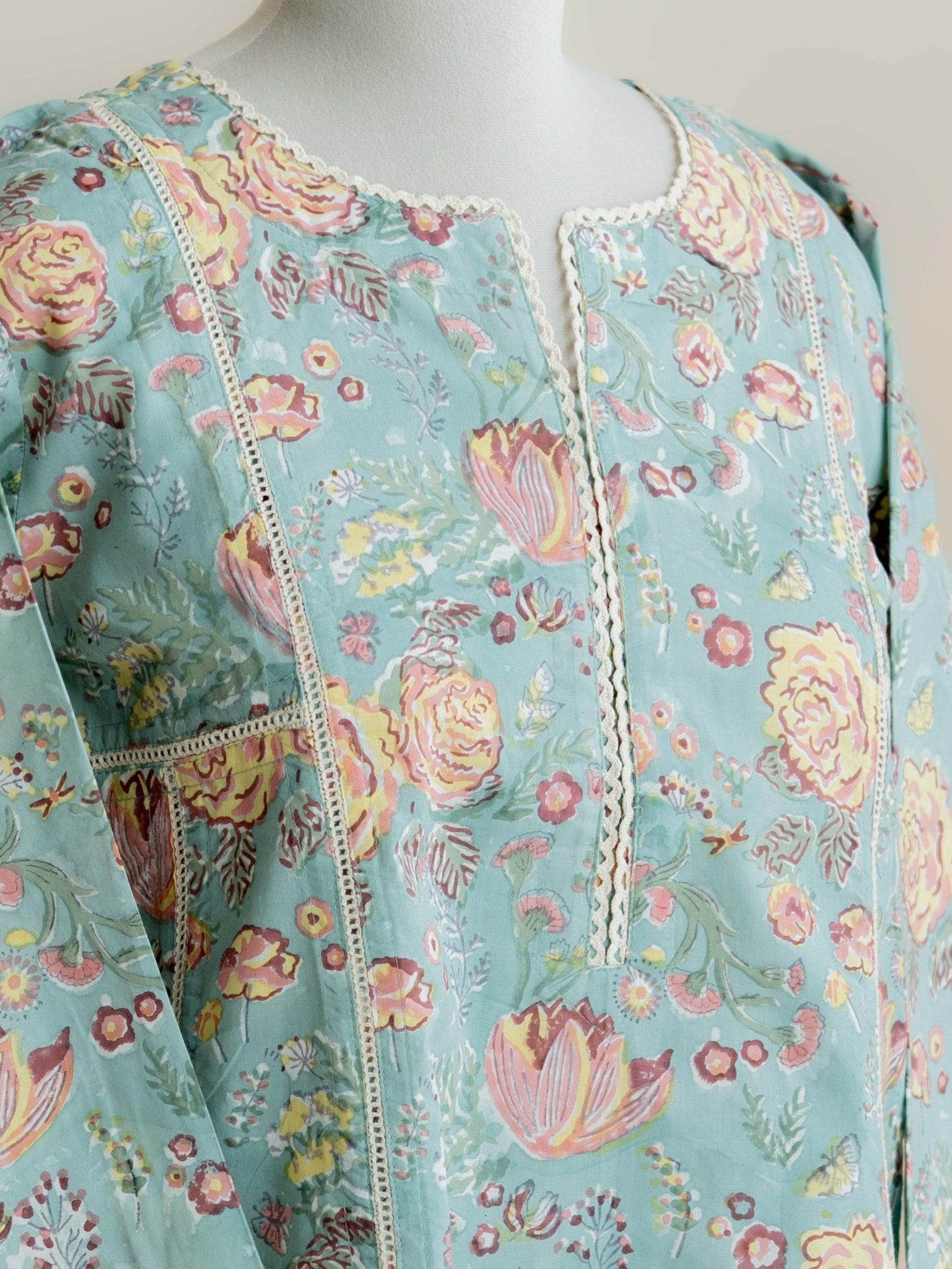 Yasmina Cotton Block Printed A - Line Kurta - AINA