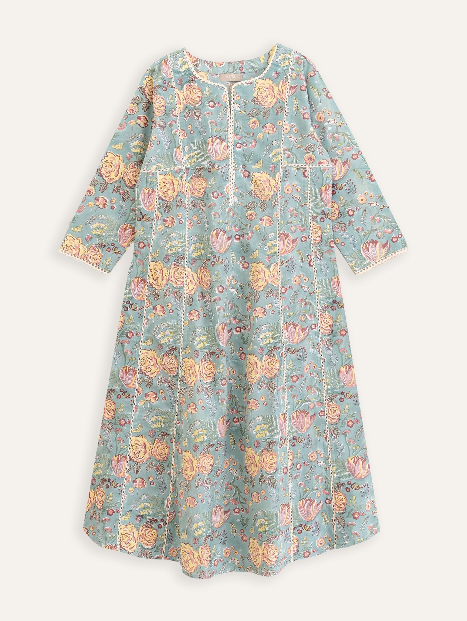 Yasmina Cotton Block Printed A - Line Kurta - AINA