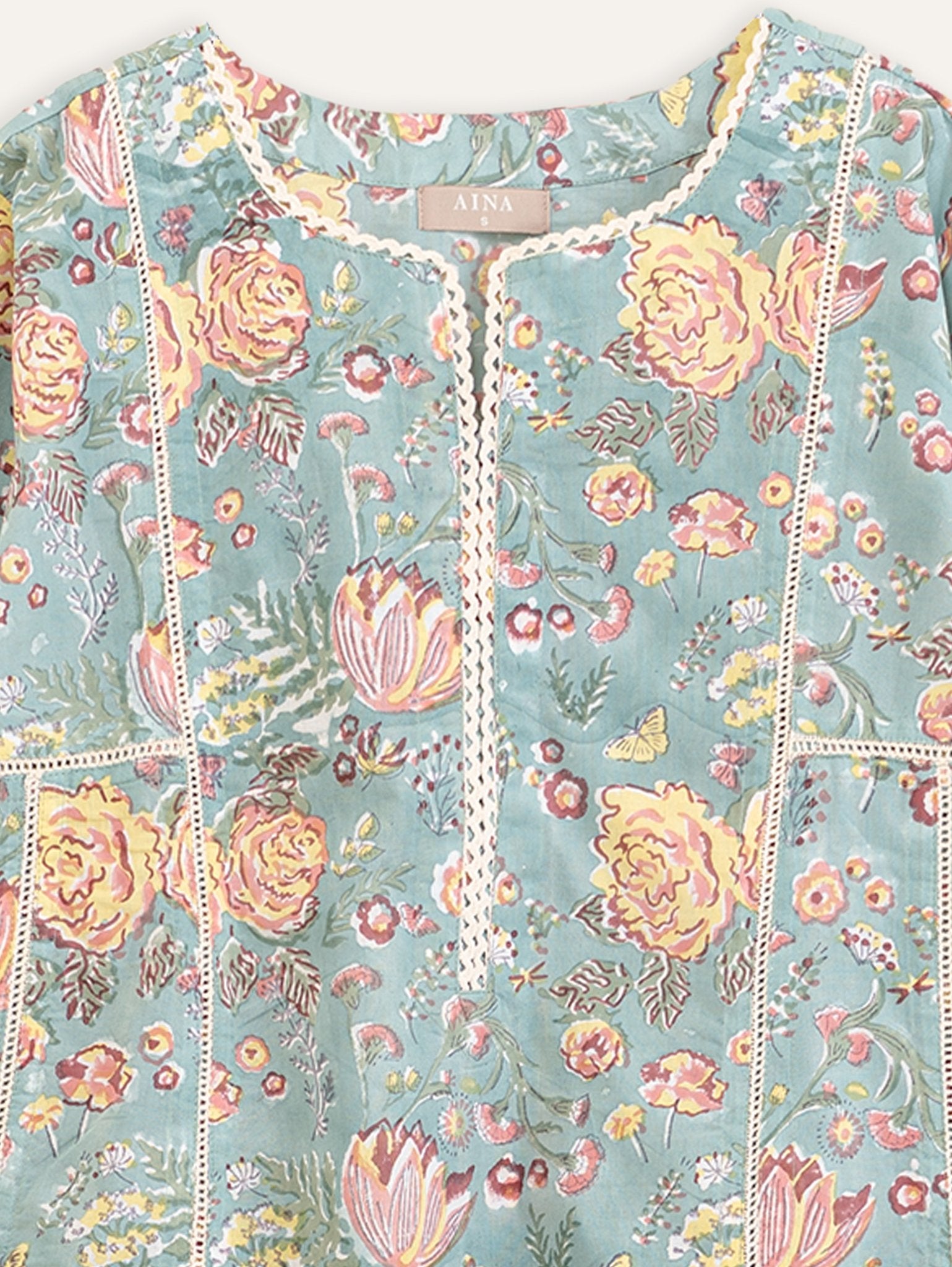 Yasmina Cotton Block Printed A - Line Kurta - AINA