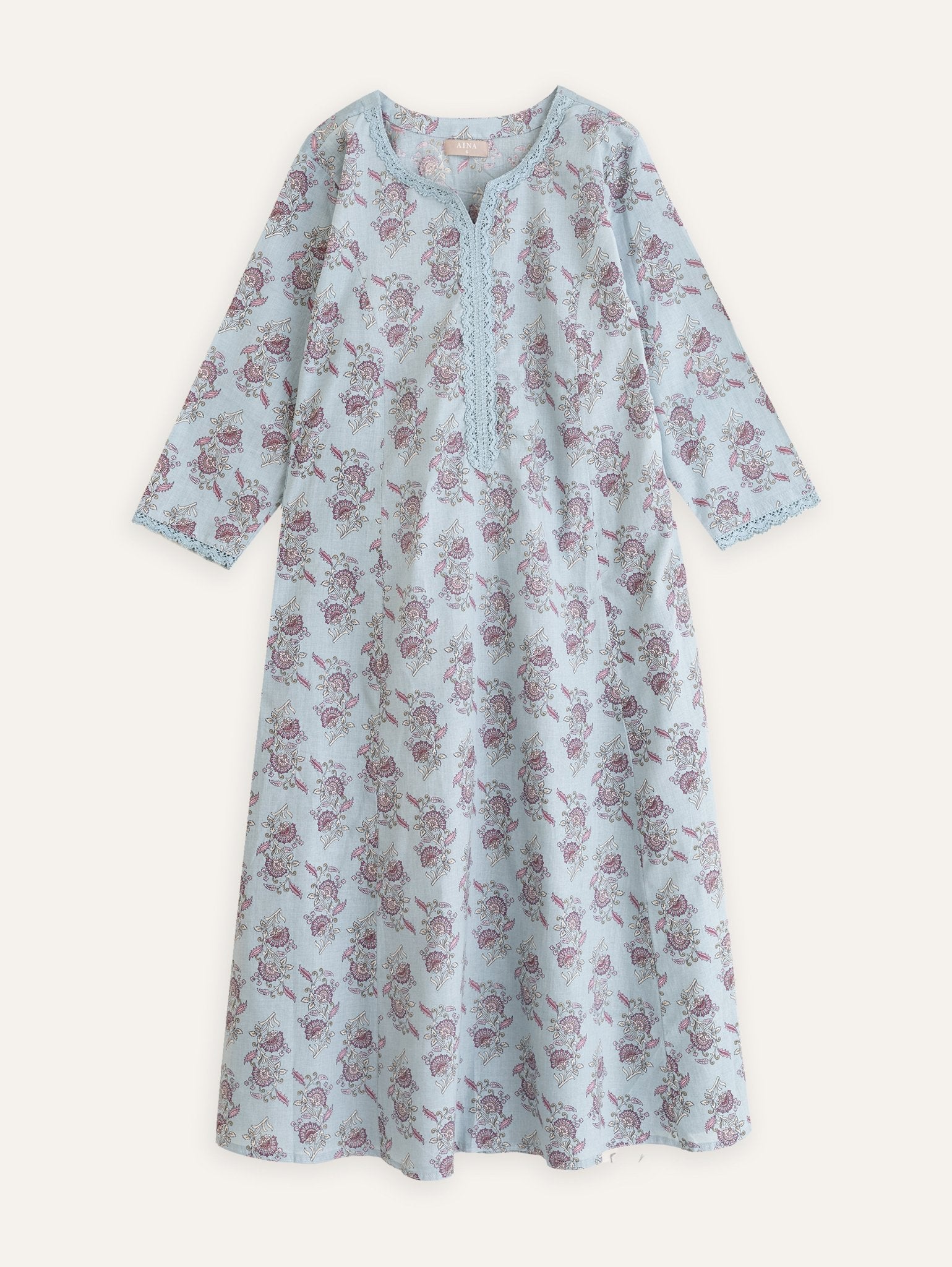 Yusma Cotton Block Printed A - Line Kurta - AINA