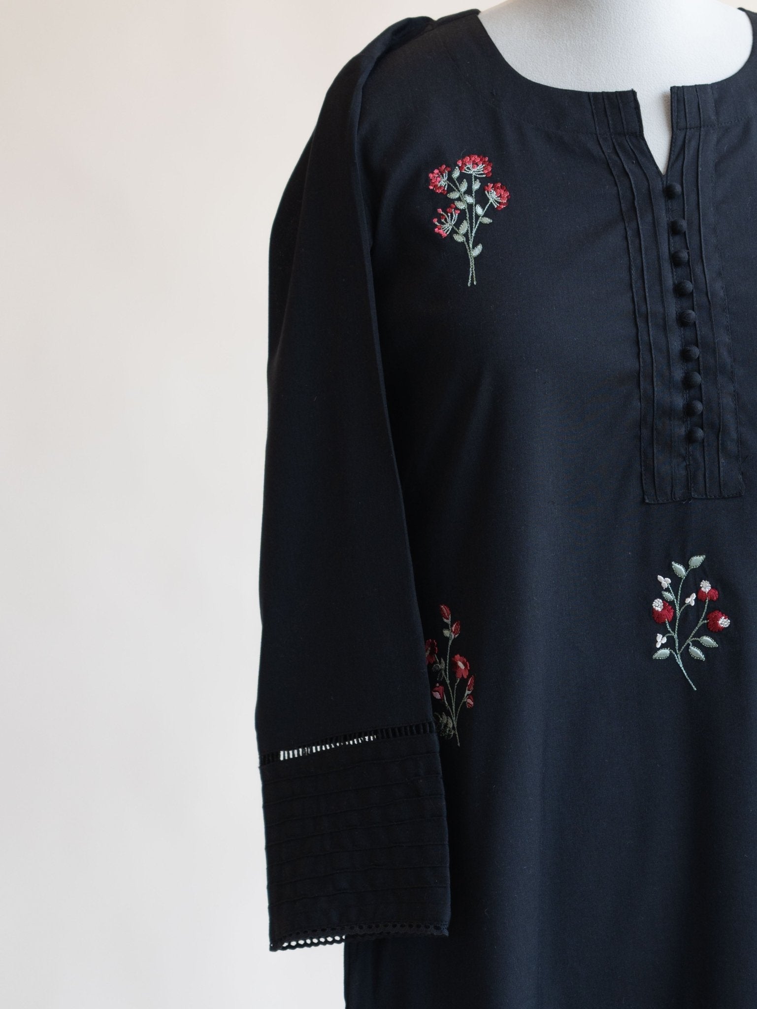 Zamah Cotton Flax Embroidered A - Line Kurta - AINA