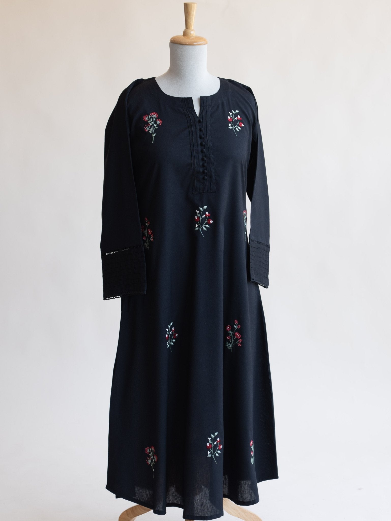 Zamah Cotton Flax Embroidered A - Line Kurta - AINA