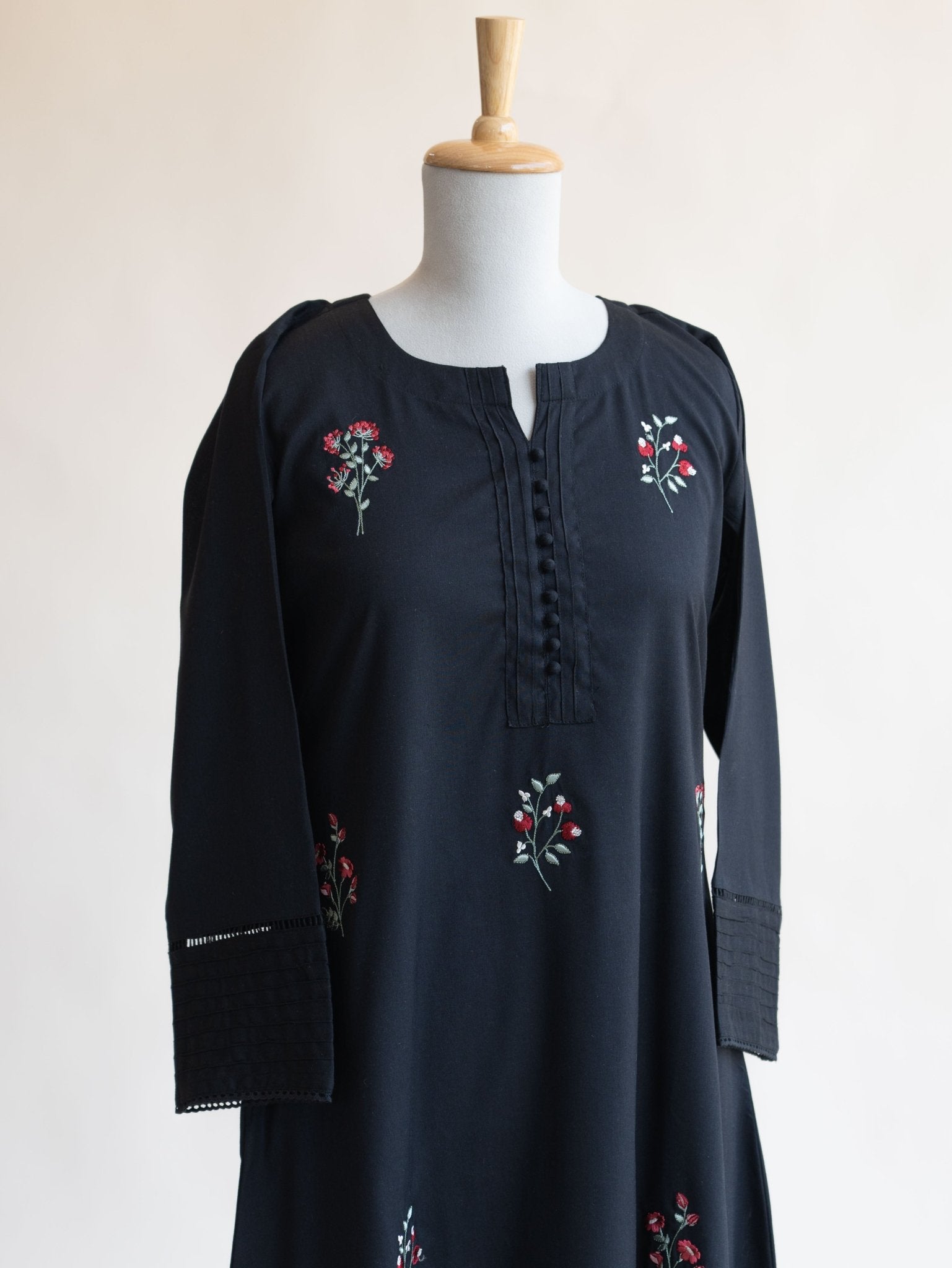 Zamah Cotton Flax Embroidered A - Line Kurta - AINA