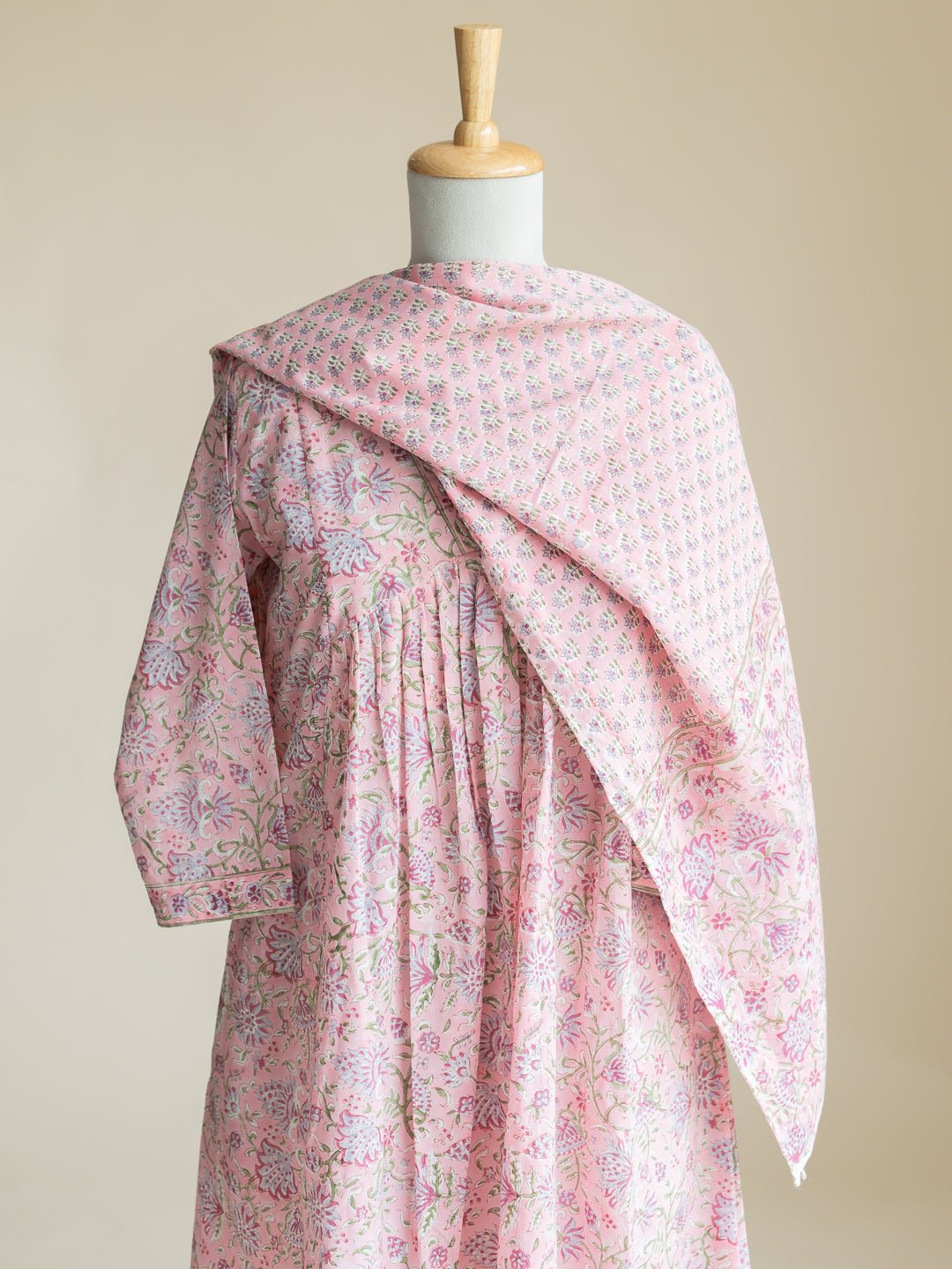 Zamha Cotton Block Printed A - Line Suit Set - AINA