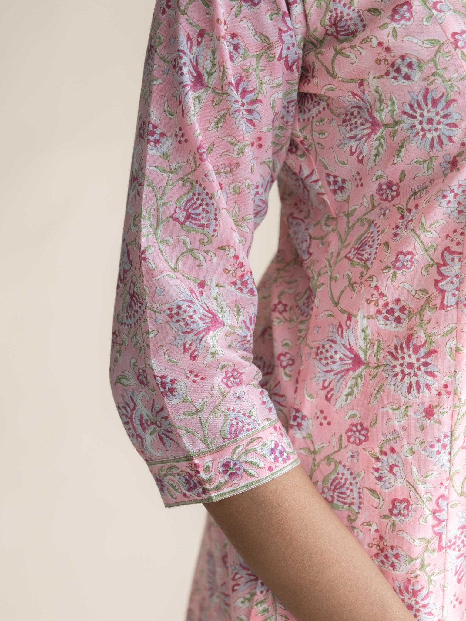 Zamha Cotton Block Printed A - Line Suit Set - AINA