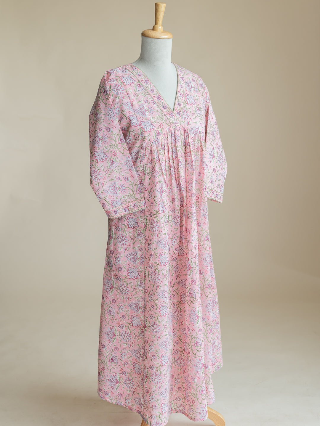 Zamha Cotton Block Printed A - Line Suit Set - AINA