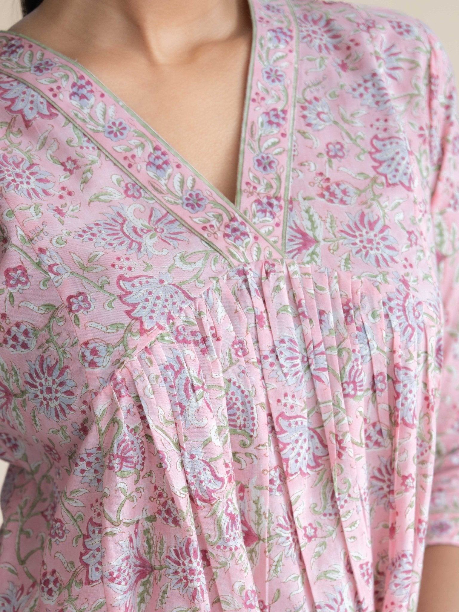 Zamha Cotton Block Printed A - Line Suit Set - AINA
