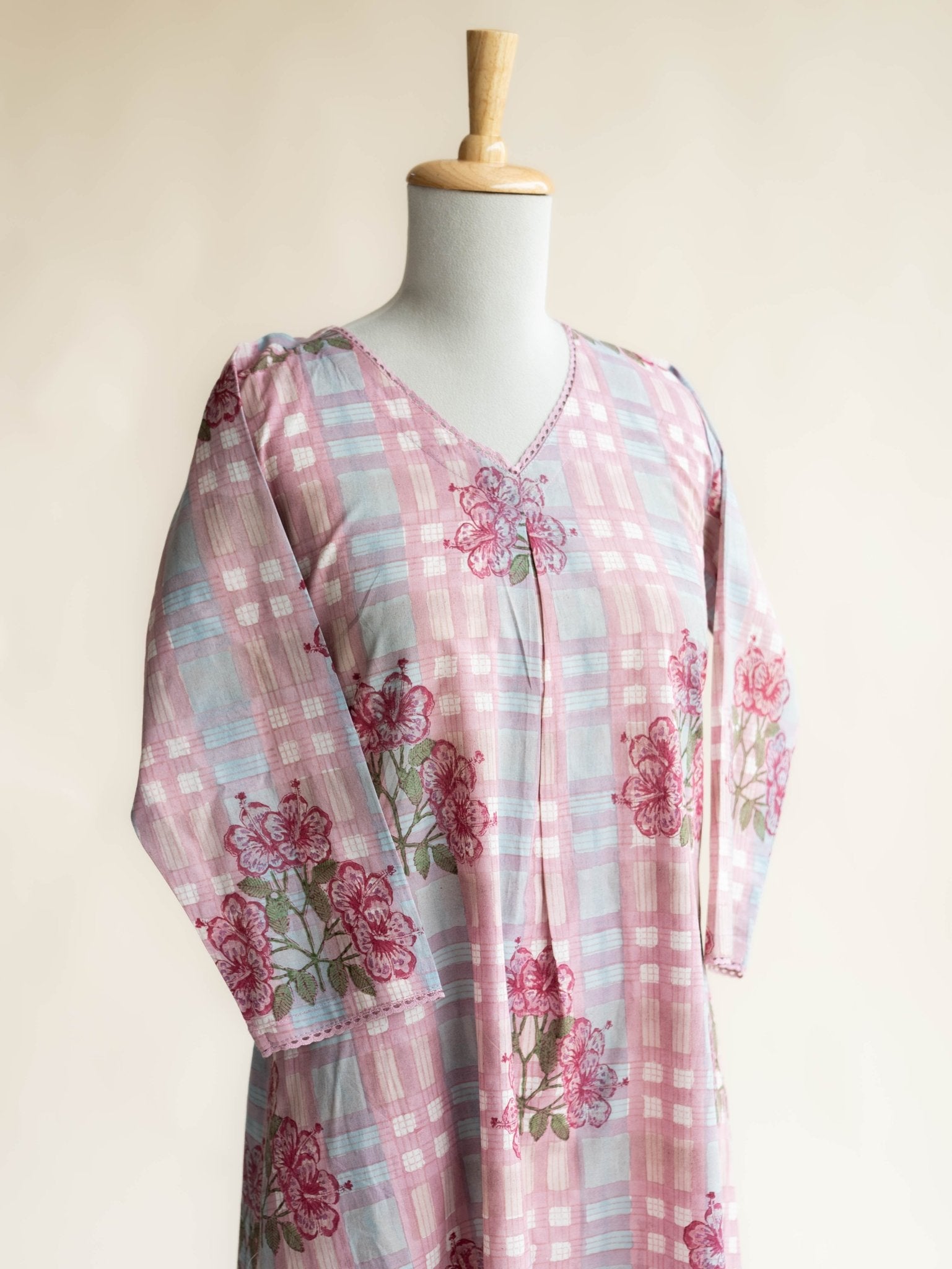 Zamria Cotton Block Printed A - Line Kurta - AINA